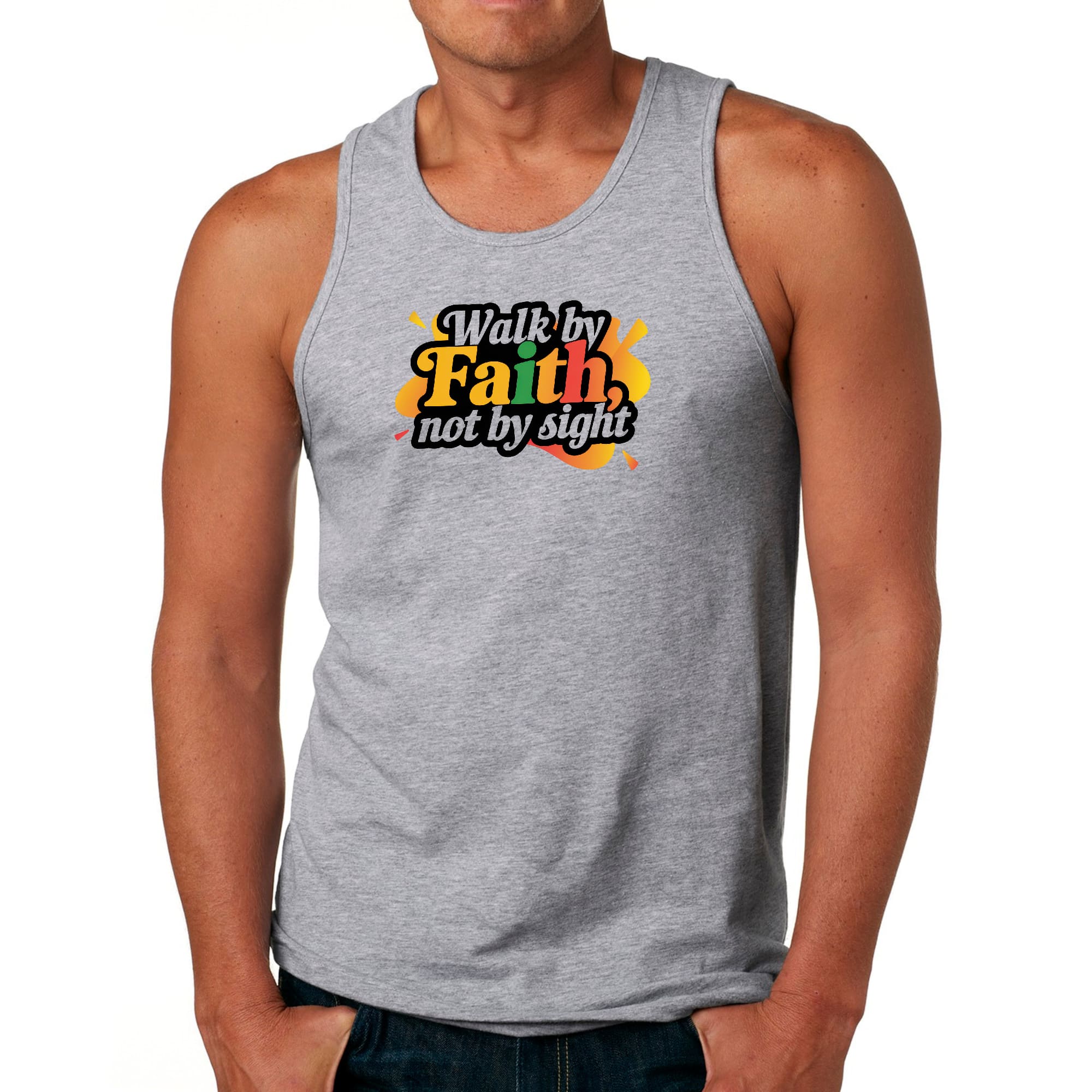 Mens Fitness Tank Top Graphic T-shirt Walk by Faith - not by Sight