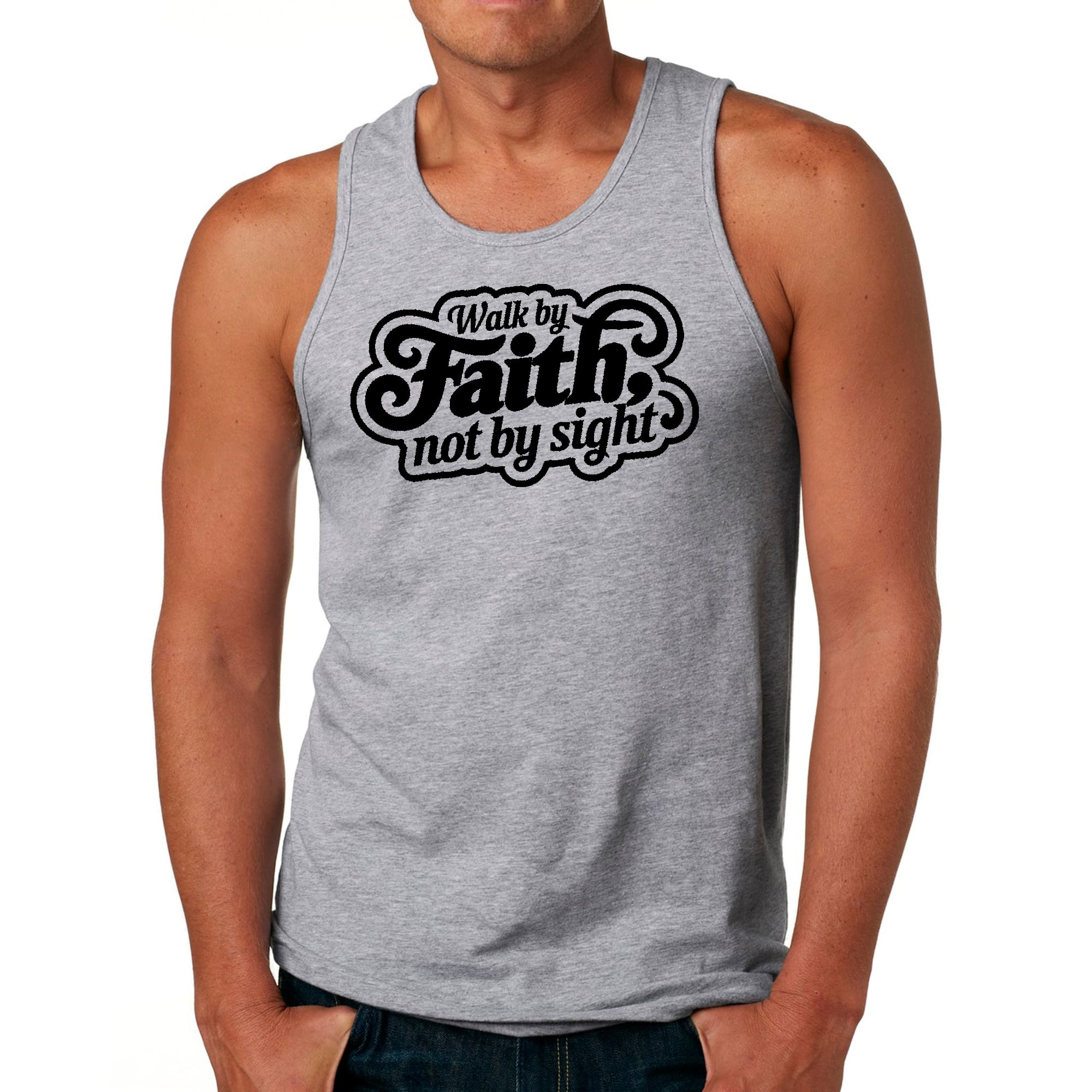 Mens Fitness Tank Top Graphic T-shirt Walk by Faith - not by Sight