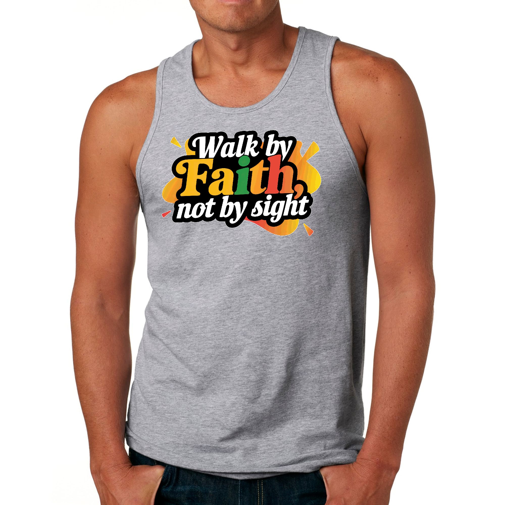 Mens Fitness Tank Top Graphic T-shirt Walk by Faith - not by Sight