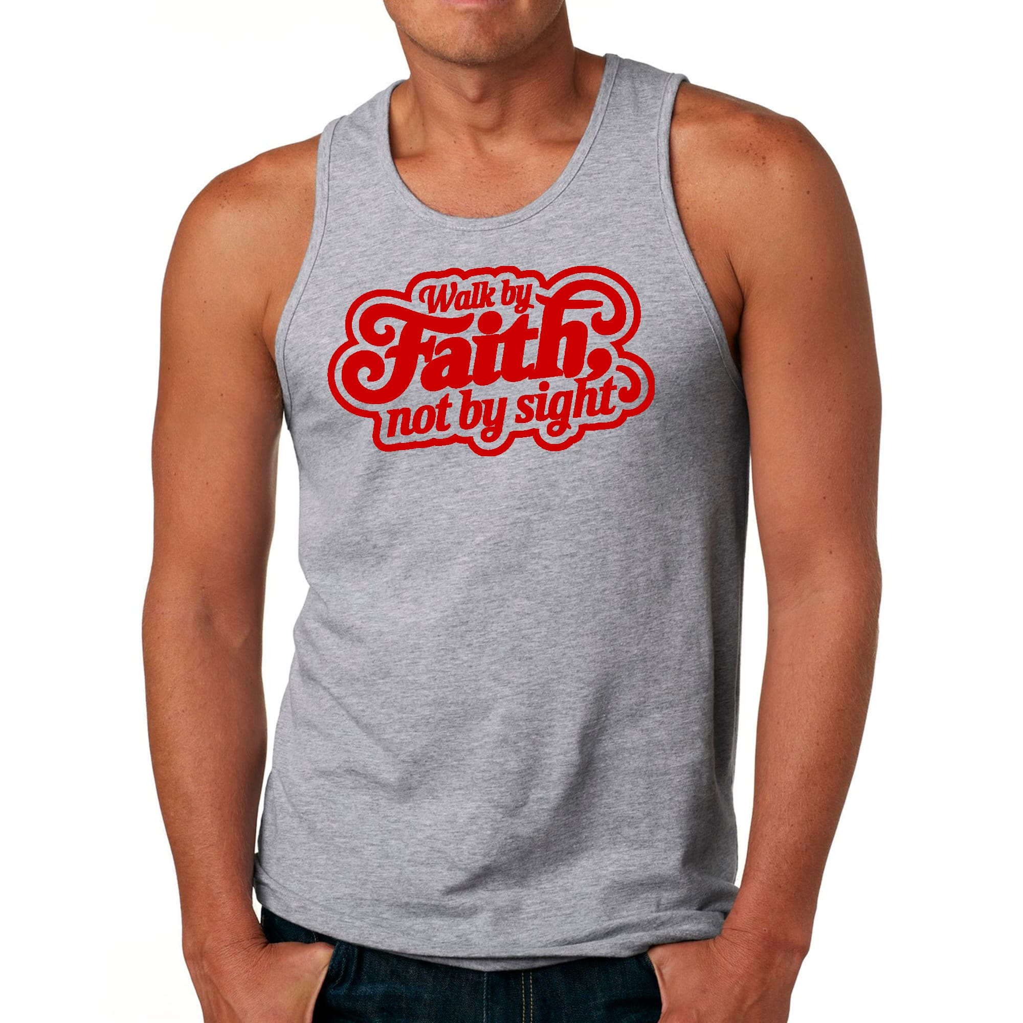 Mens Fitness Tank Top Graphic T-shirt Walk by Faith - not by Sight