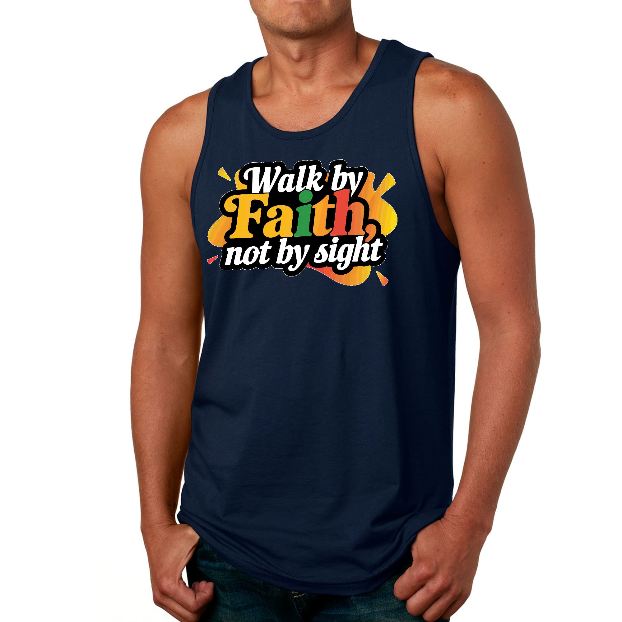 Mens Fitness Tank Top Graphic T-shirt Walk by Faith - not by Sight
