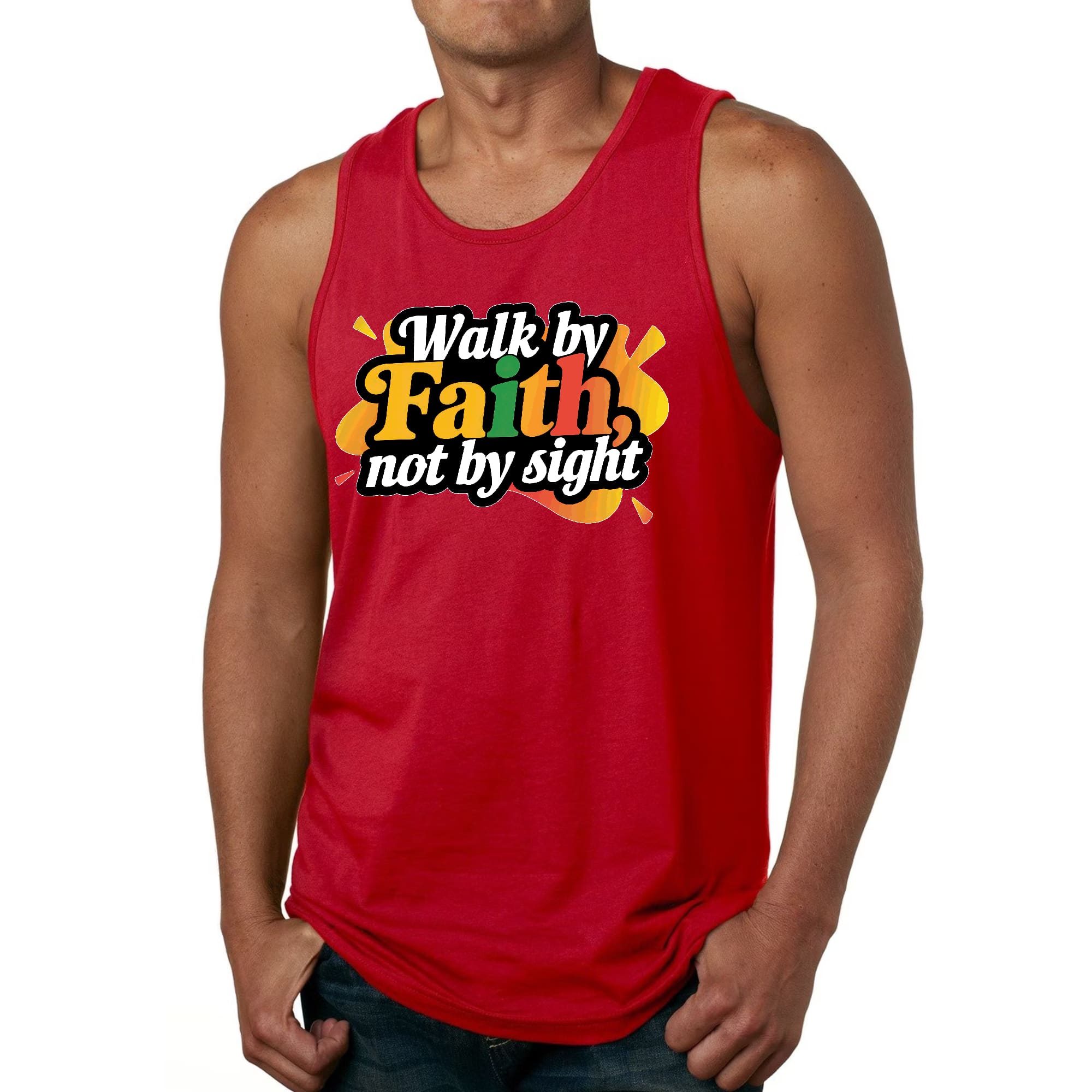 Mens Fitness Tank Top Graphic T-shirt Walk by Faith - not by Sight