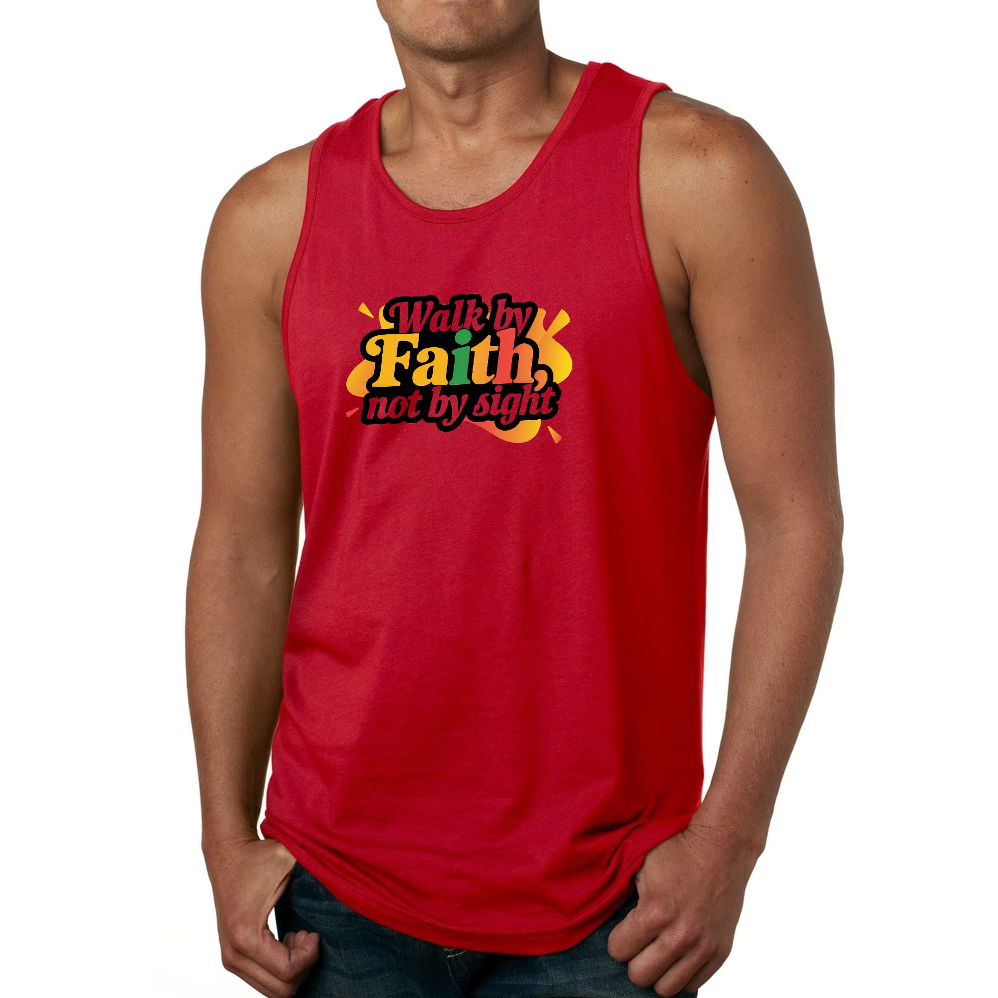 Mens Fitness Tank Top Graphic T-shirt Walk by Faith - not by Sight