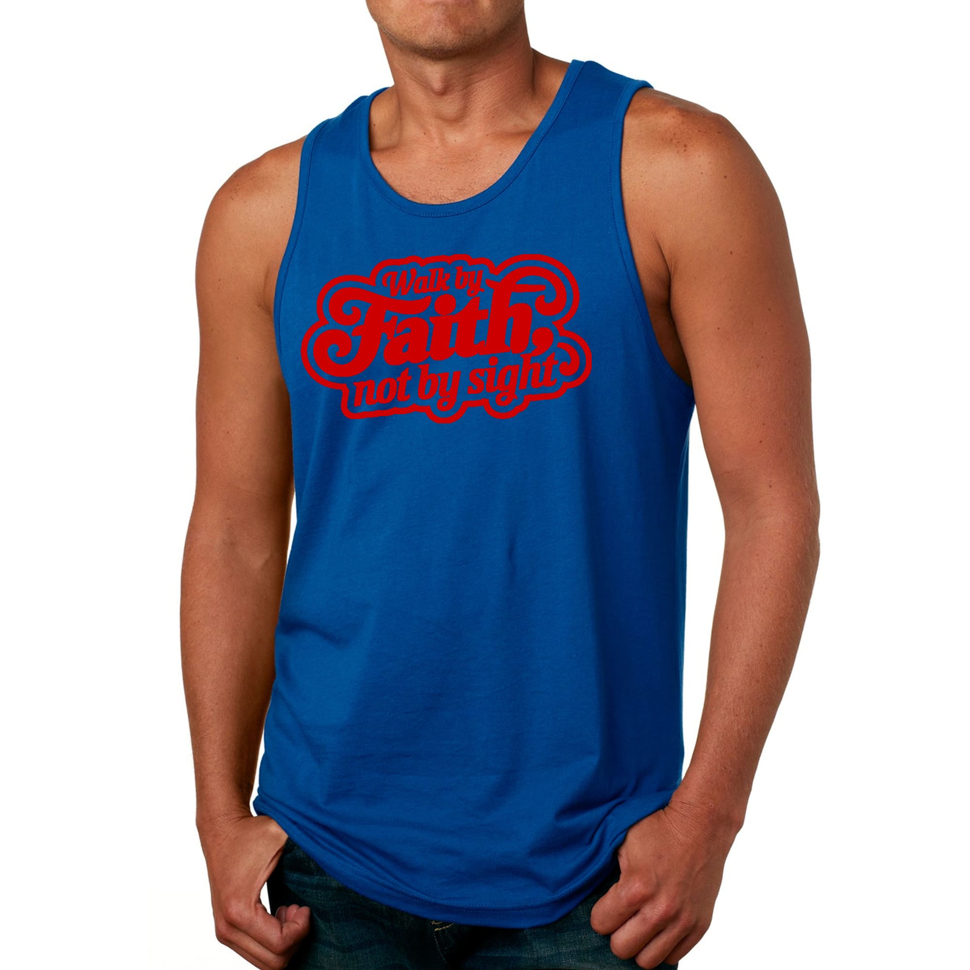 Mens Fitness Tank Top Graphic T-shirt Walk by Faith - not by Sight