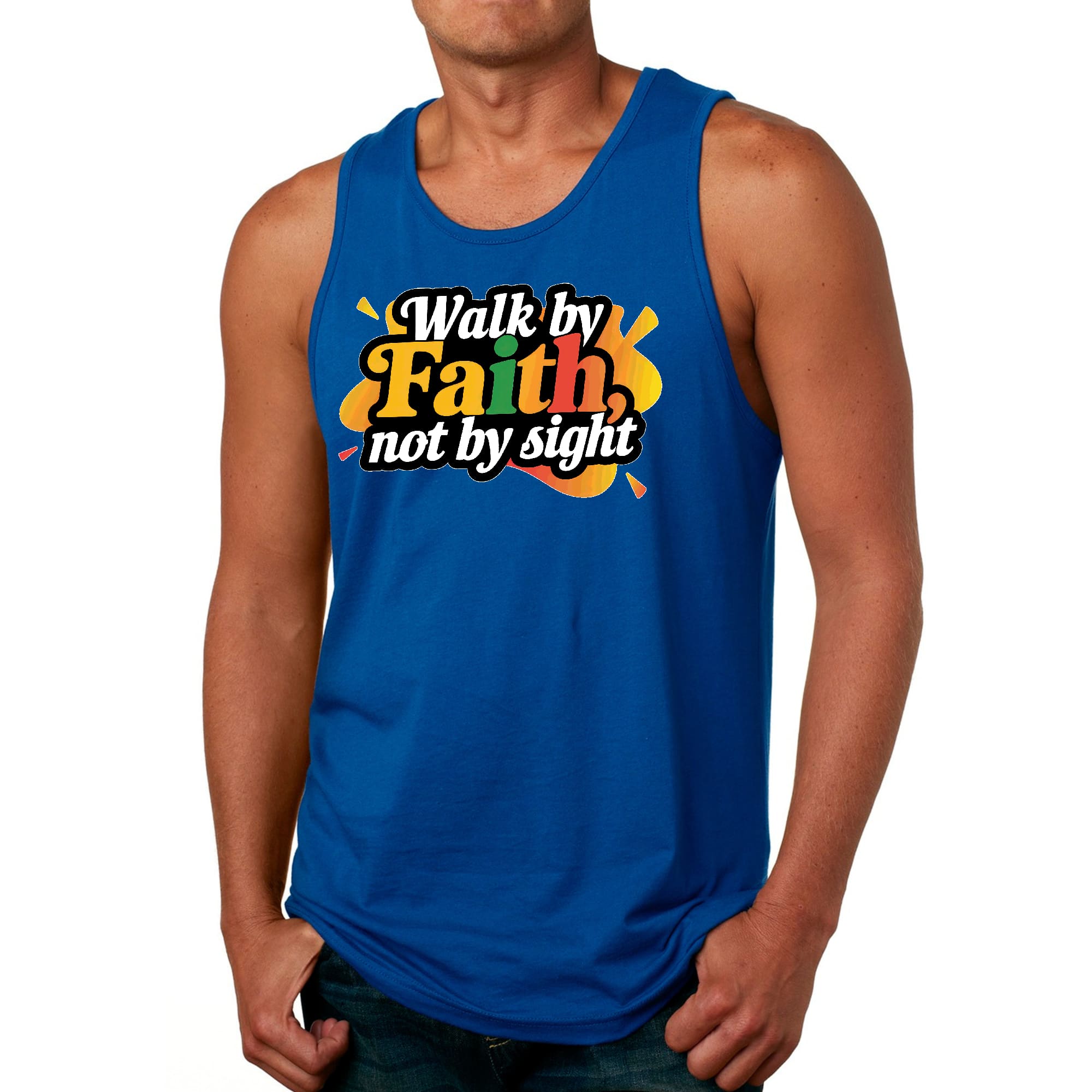 Mens Fitness Tank Top Graphic T-shirt Walk by Faith - not by Sight