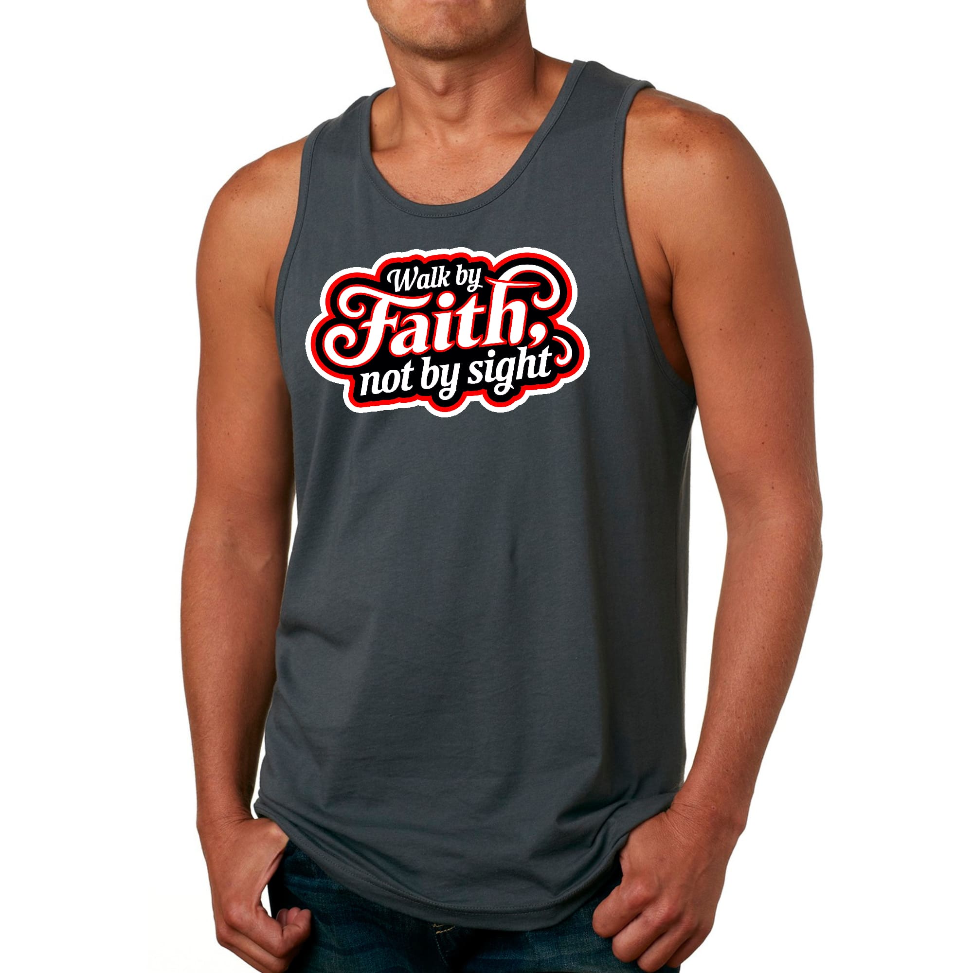 Mens Fitness Tank Top Graphic T-shirt Walk by Faith - not by Sight
