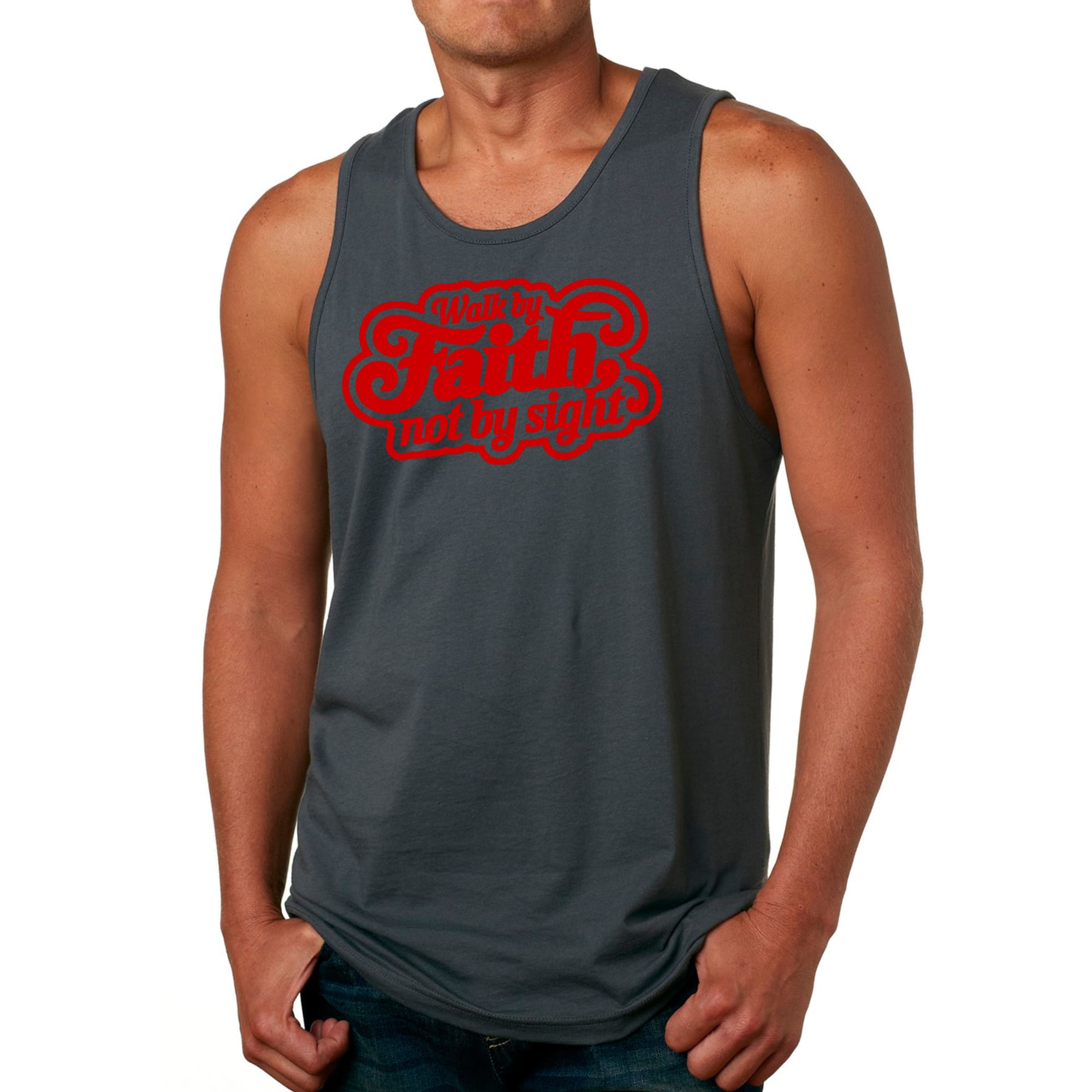 Mens Fitness Tank Top Graphic T-shirt Walk by Faith - not by Sight