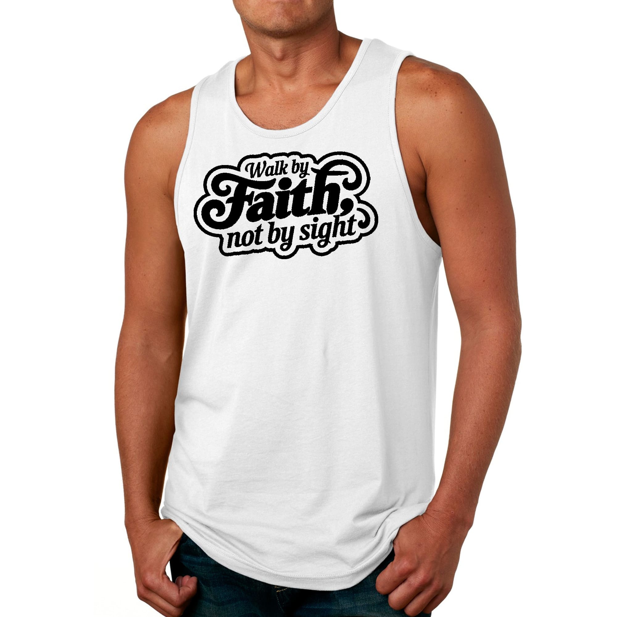 Mens Fitness Tank Top Graphic T-shirt Walk by Faith - not by Sight