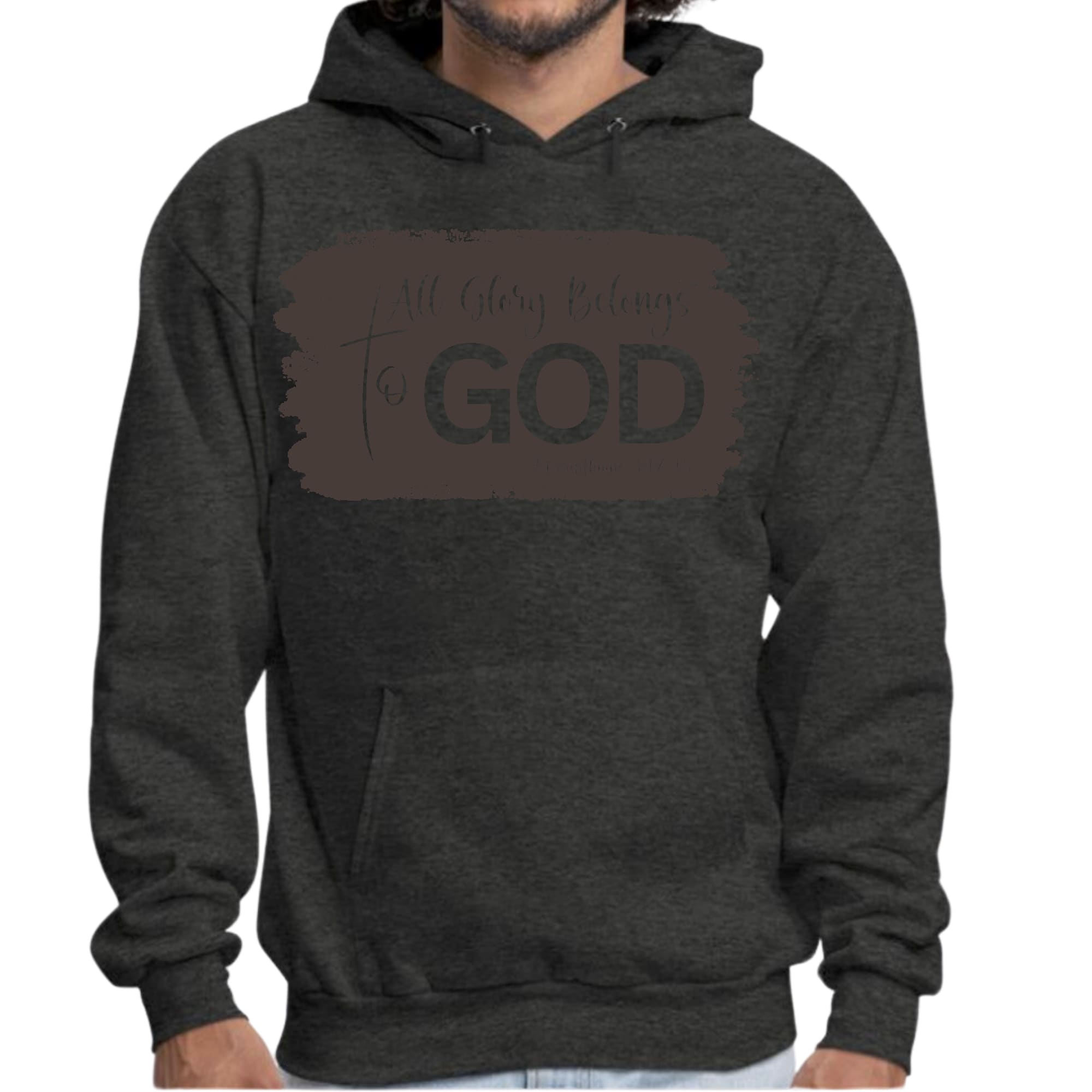 Mens Graphic Hoodie All Glory Belongs to God - Brown