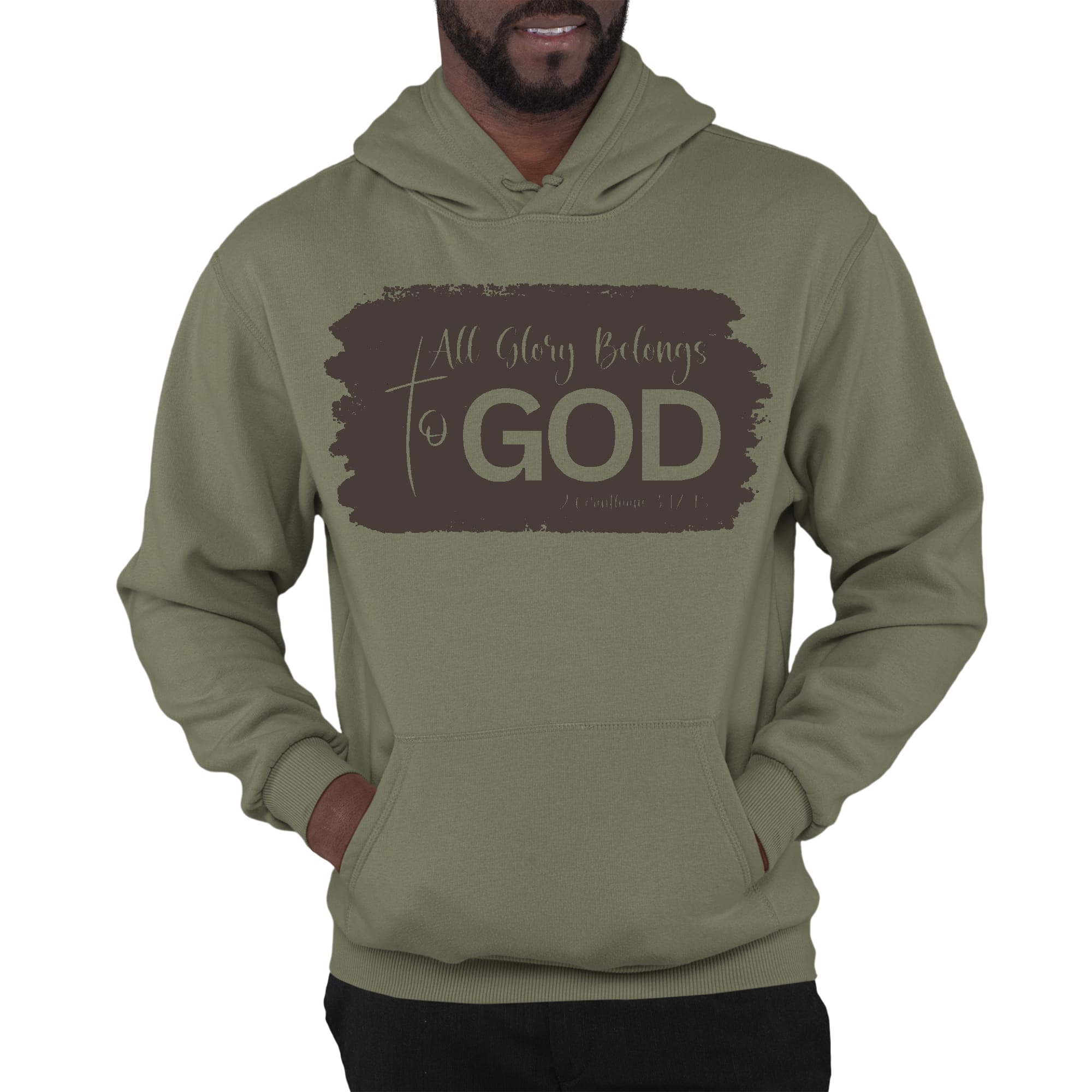 Mens Graphic Hoodie All Glory Belongs to God - Brown