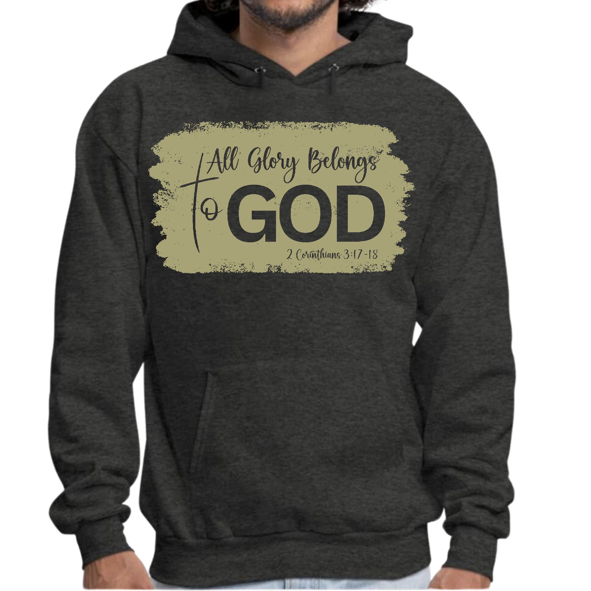 Mens Graphic Hoodie All Glory Belongs to God - Olive Green