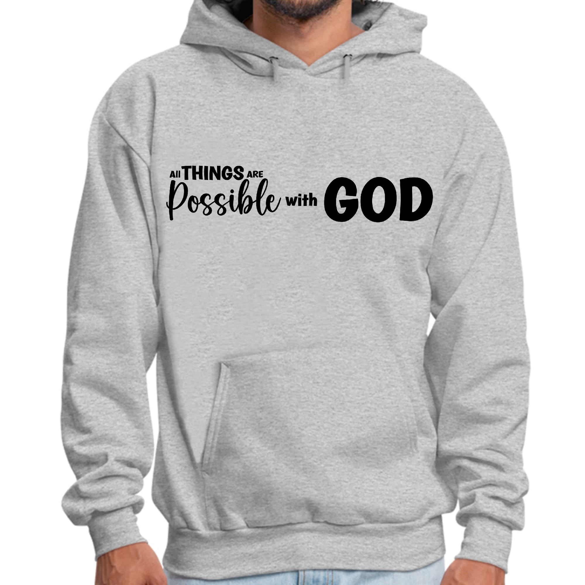 Mens Graphic Hoodie All Things are Possible with God - Black