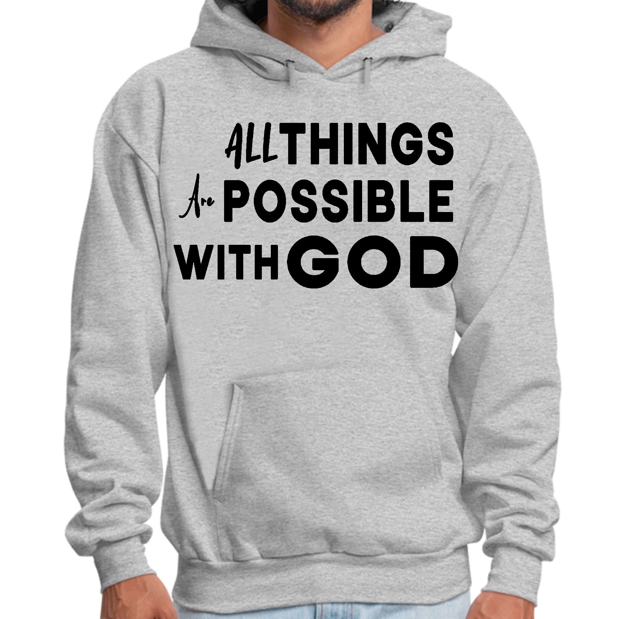 Mens Graphic Hoodie All Things are Possible with God Black