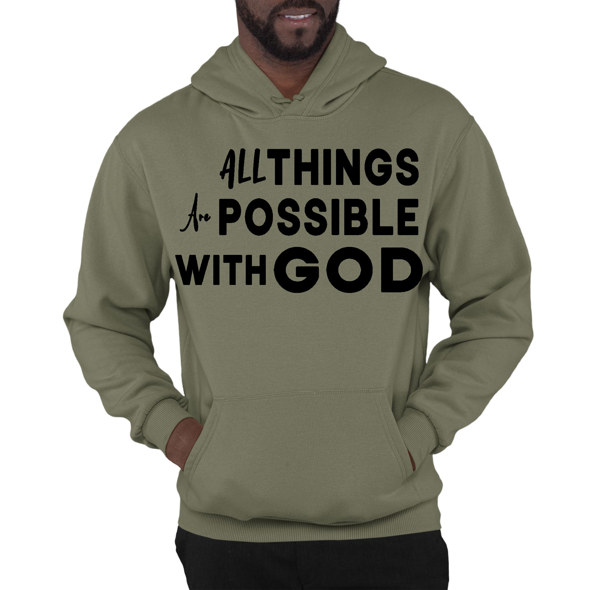Mens Graphic Hoodie All Things are Possible with God Black