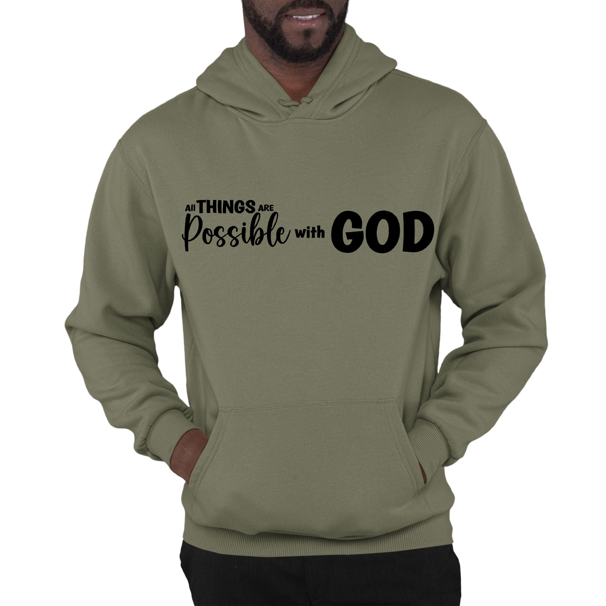 Mens Graphic Hoodie All Things are Possible with God - Black