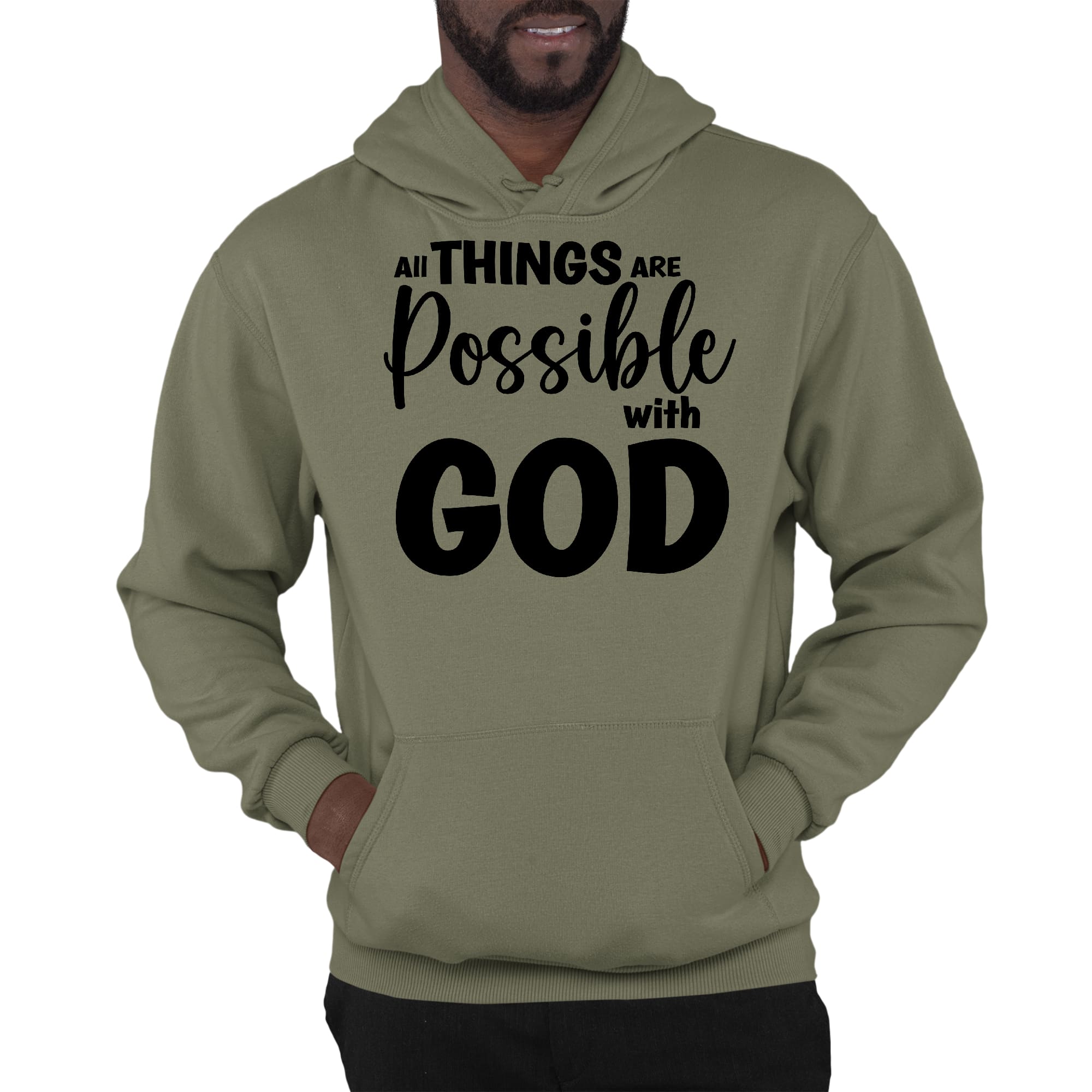 Mens Graphic Hoodie All Things are Possible with God - Black