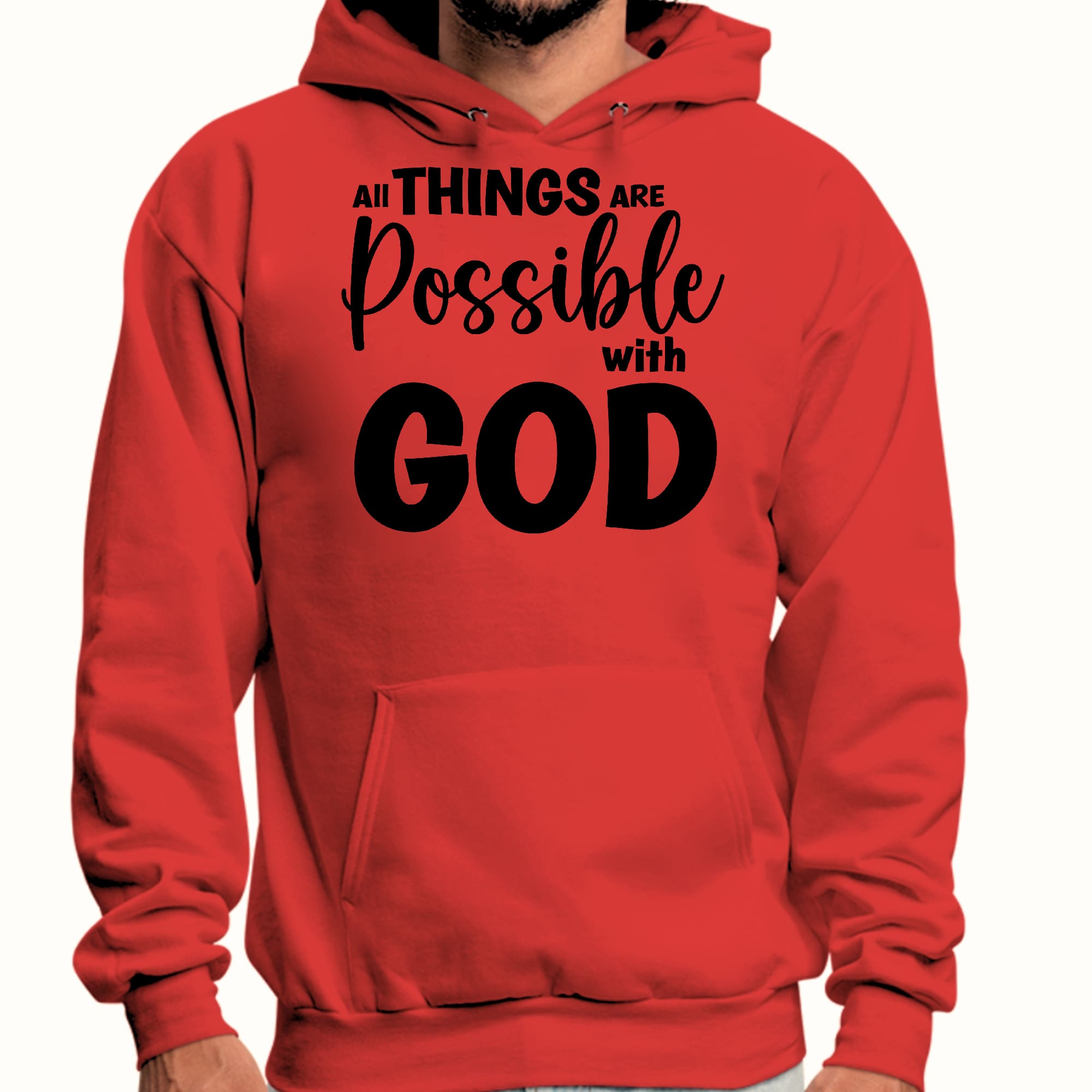 Mens Graphic Hoodie All Things are Possible with God - Black
