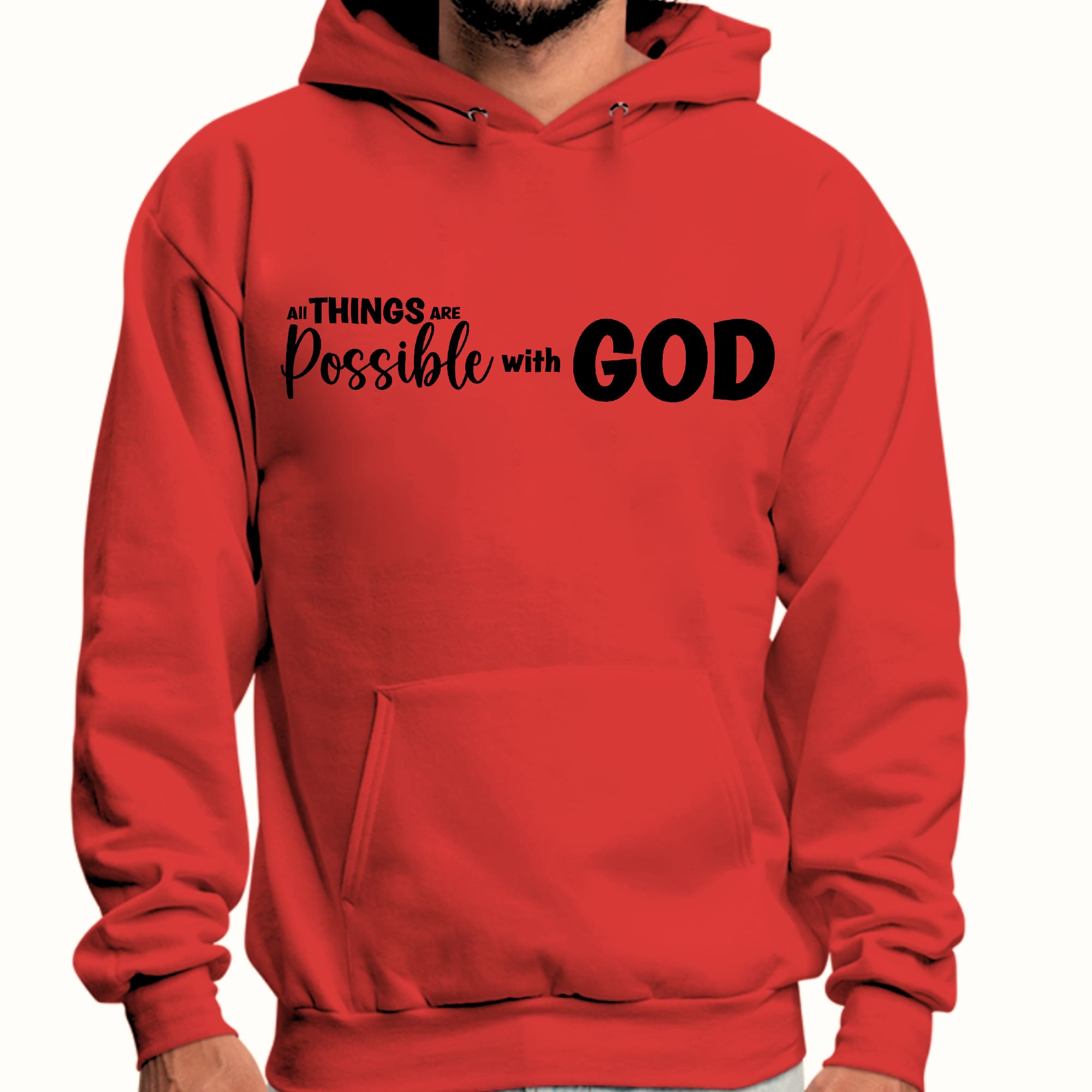 Mens Graphic Hoodie All Things are Possible with God - Black