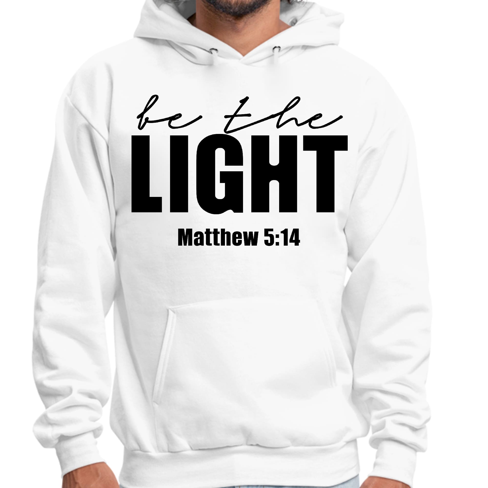 Mens Graphic Hoodie be the Light Inspirational Art Illustration - Black