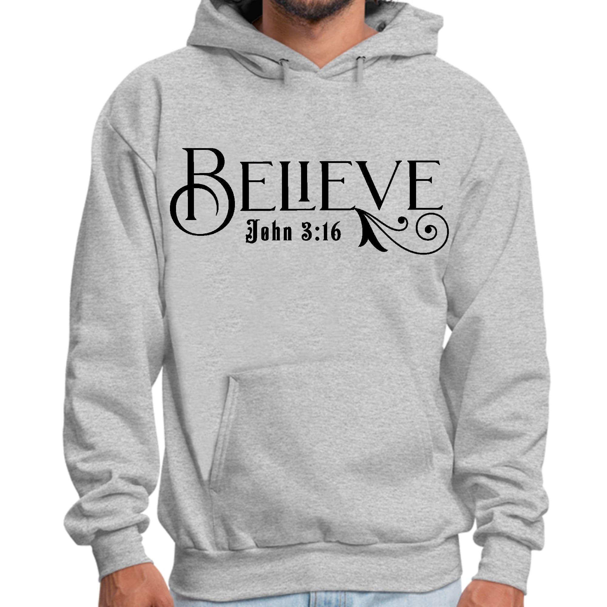 Mens Graphic Hoodie Believe John 3:16 Black Illustration