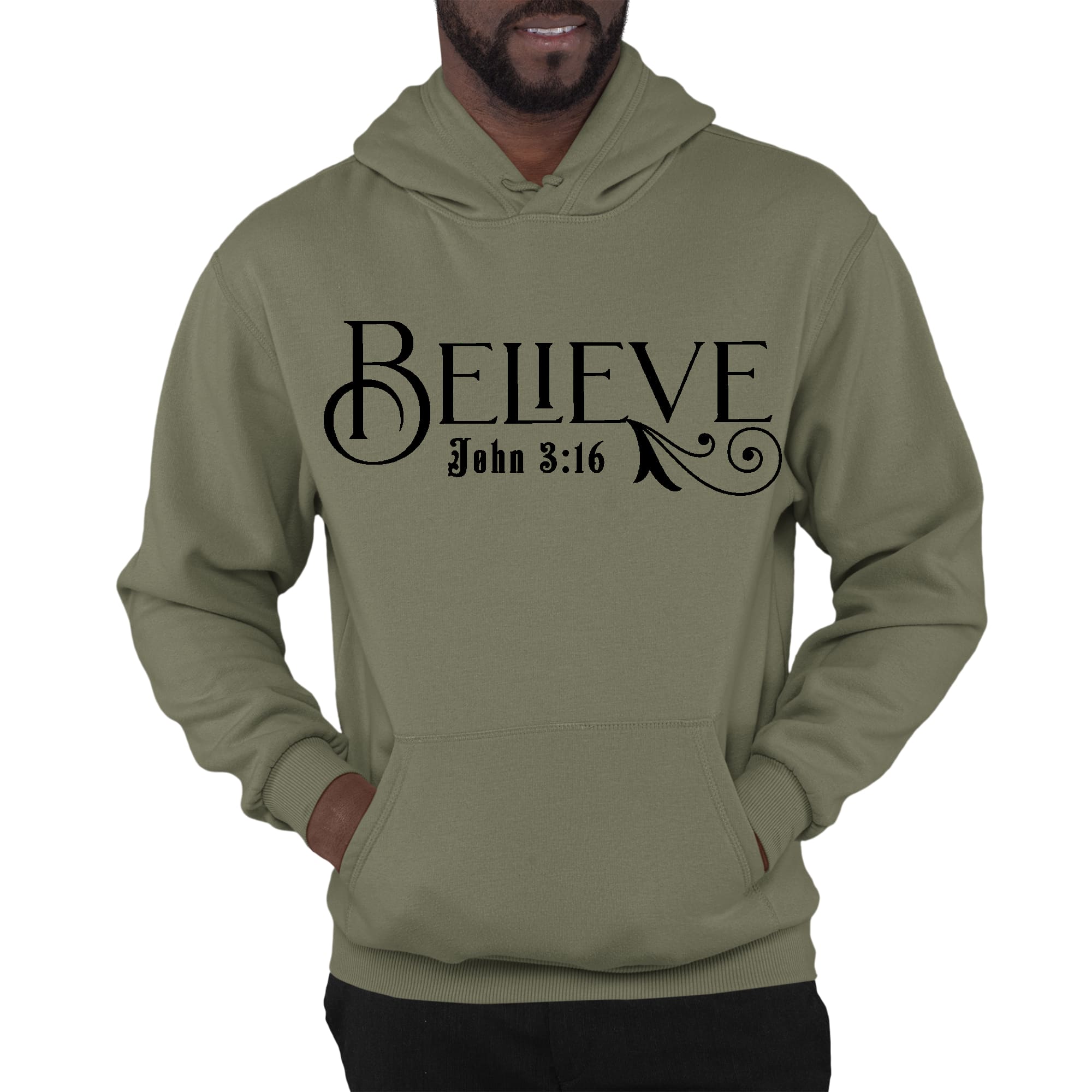 Mens Graphic Hoodie Believe John 3:16 Black Illustration