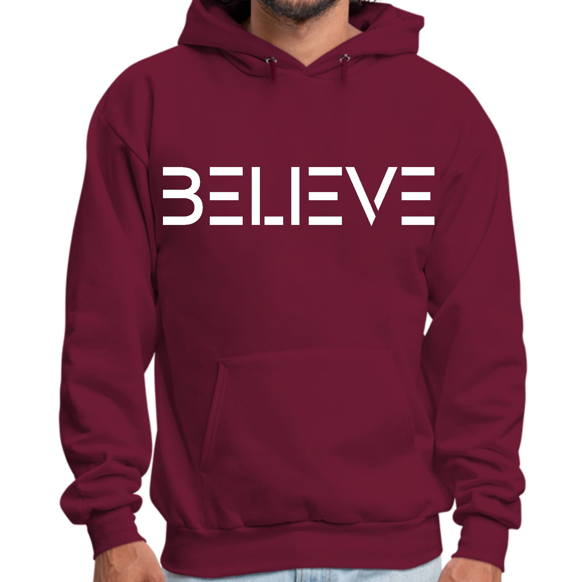 Mens Graphic Hoodie Believe White Print