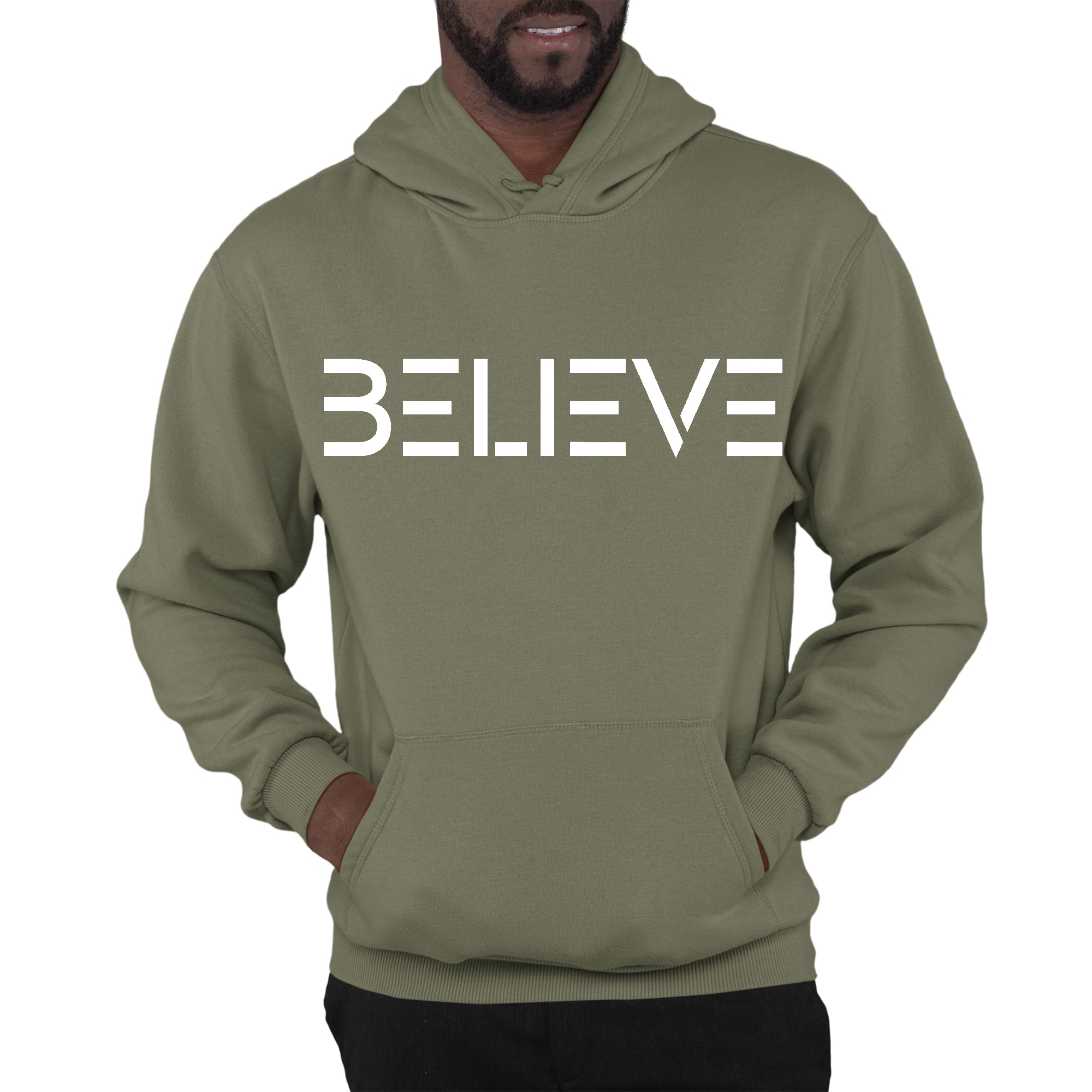 Mens Graphic Hoodie Believe White Print