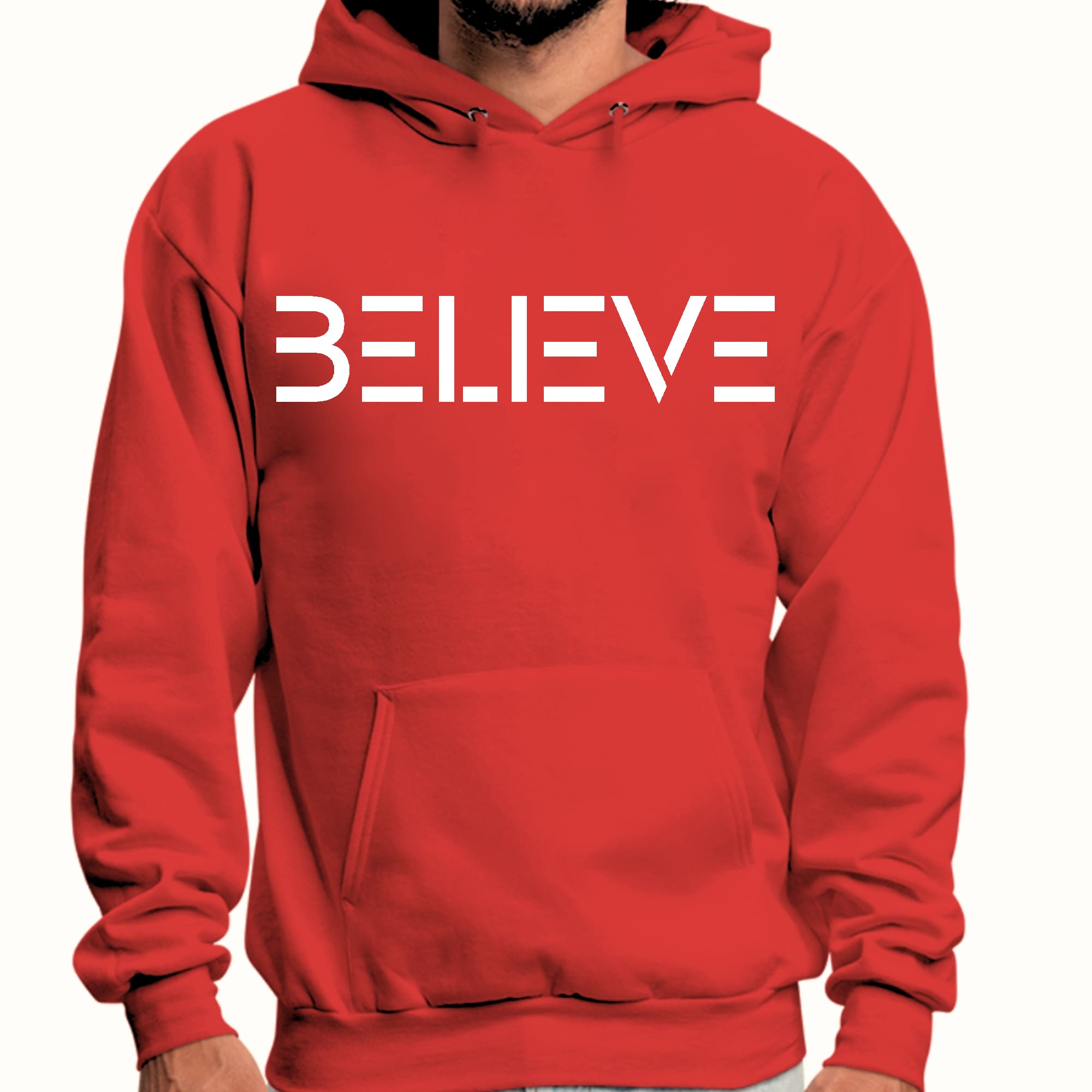 Mens Graphic Hoodie Believe White Print