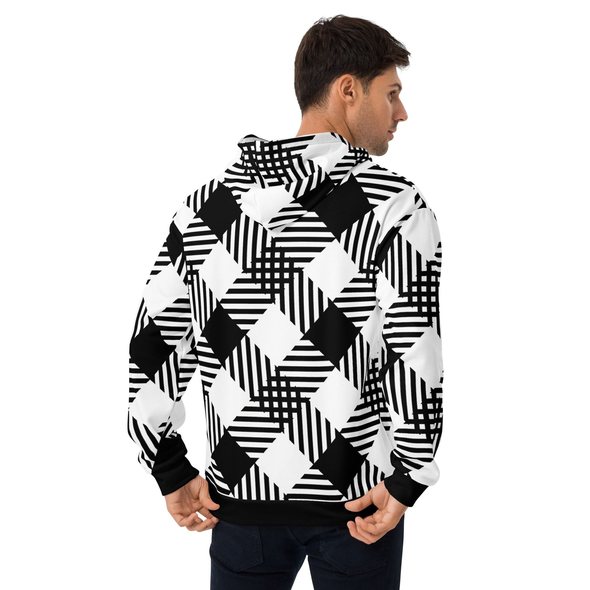 Mens Graphic Hoodie - Black and White Plaid Print
