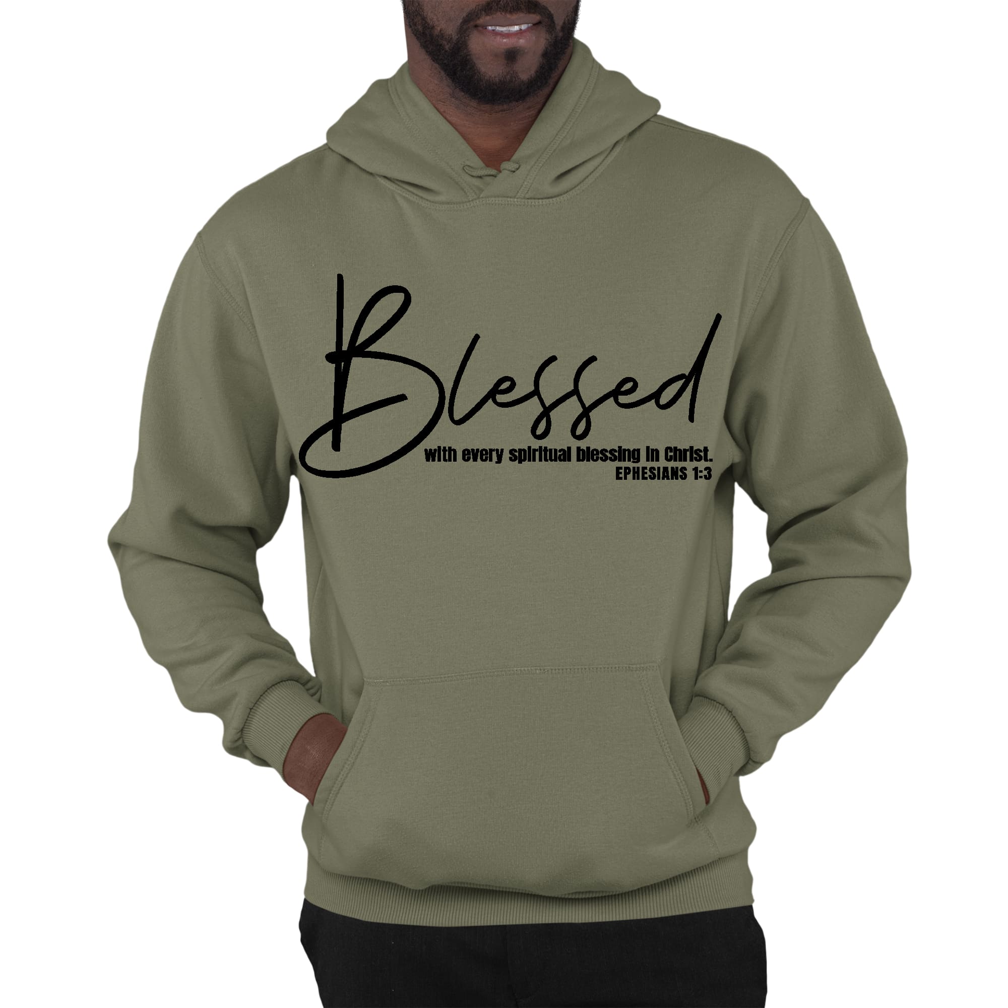 Mens Graphic Hoodie Blessed with Every Spiritual Blessing Black Print