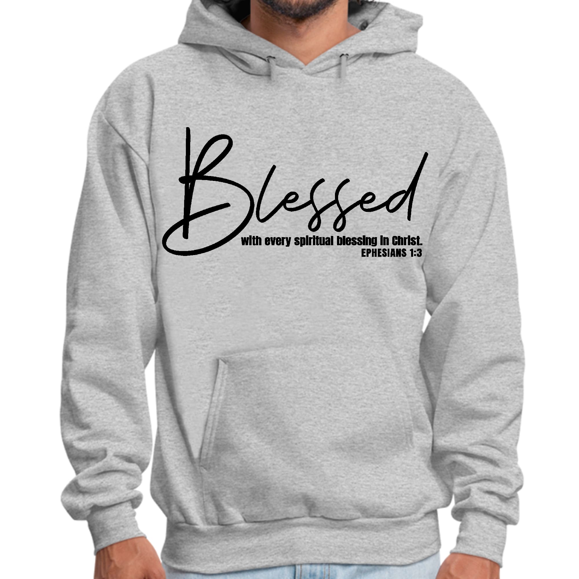 Mens Graphic Hoodie Blessed with Every Spiritual Blessing Black Print