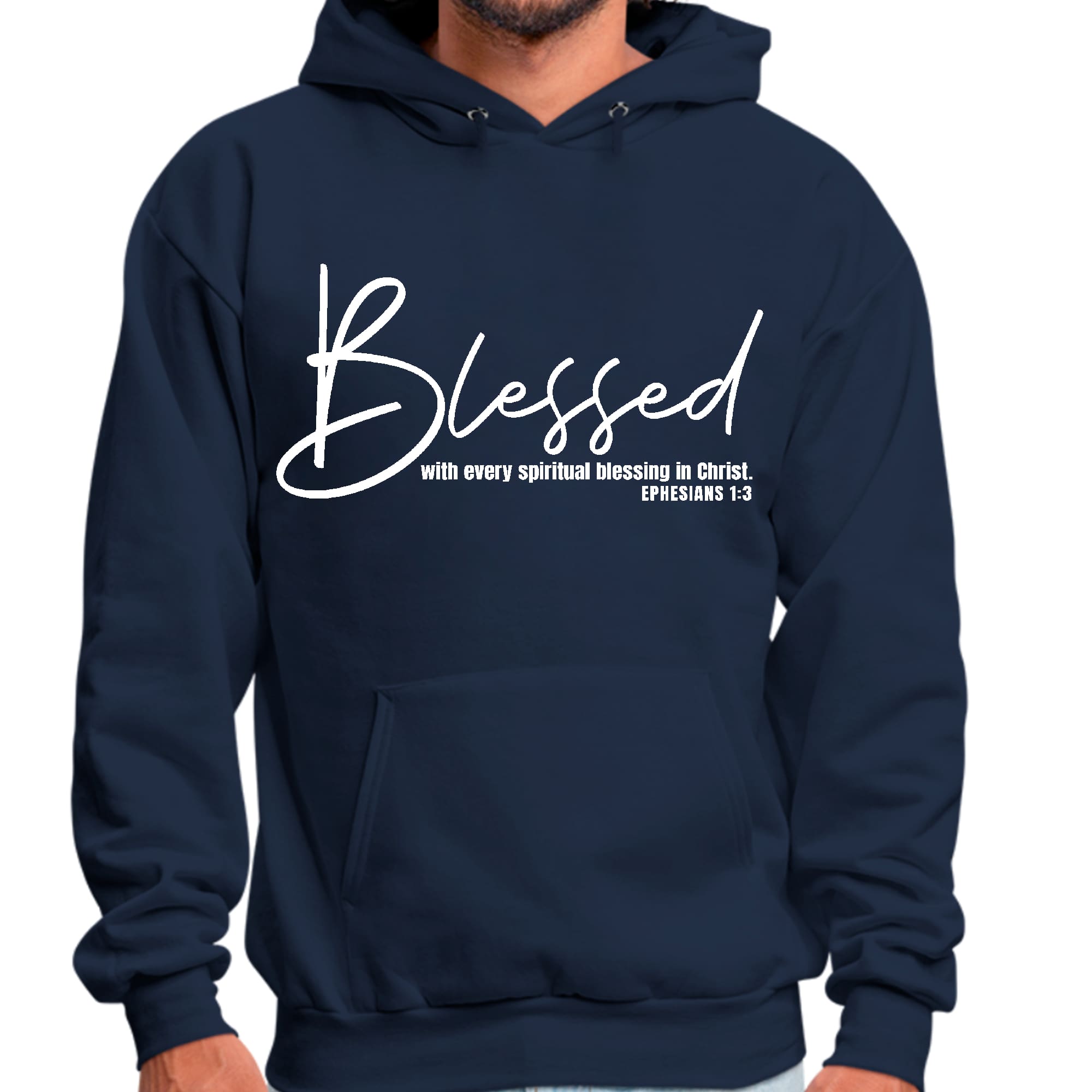 Mens Graphic Hoodie Blessed with Every Spiritual Blessing White Print