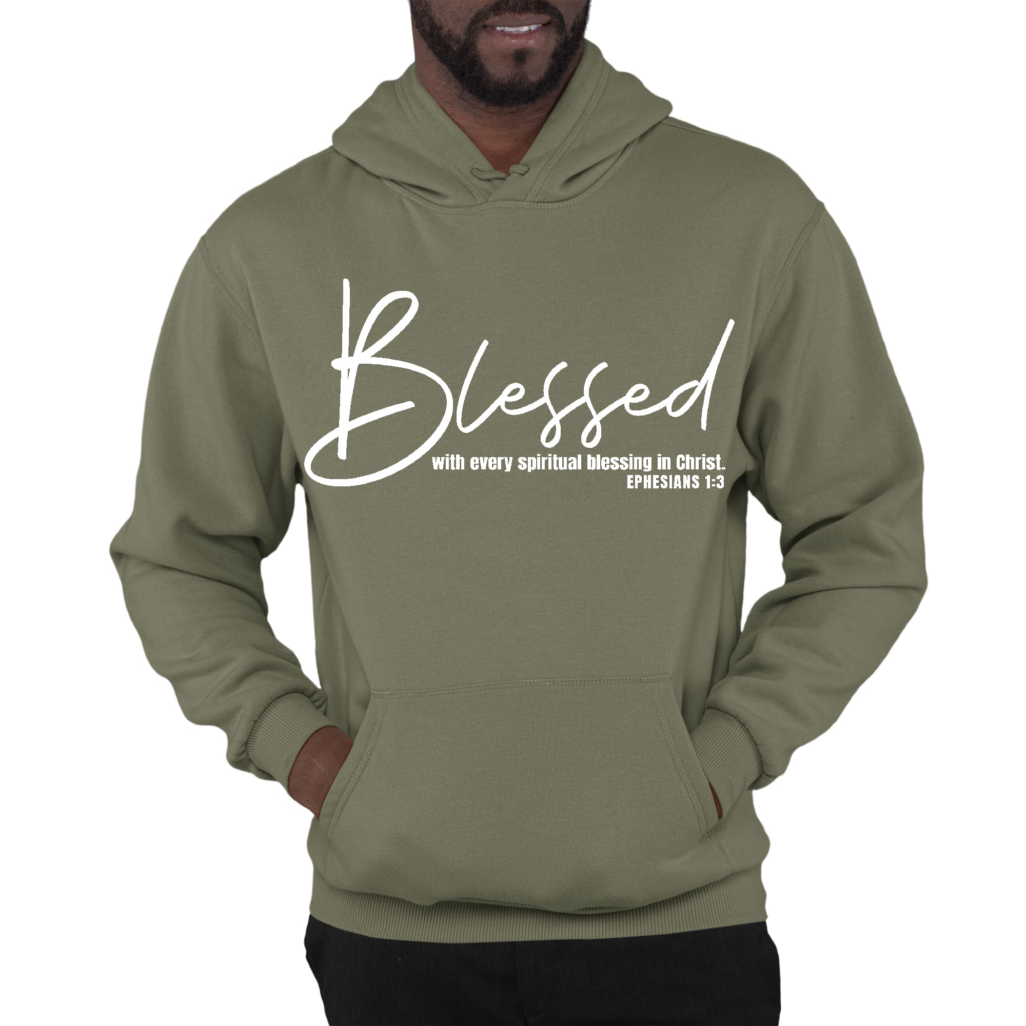 Mens Graphic Hoodie Blessed with Every Spiritual Blessing White Print