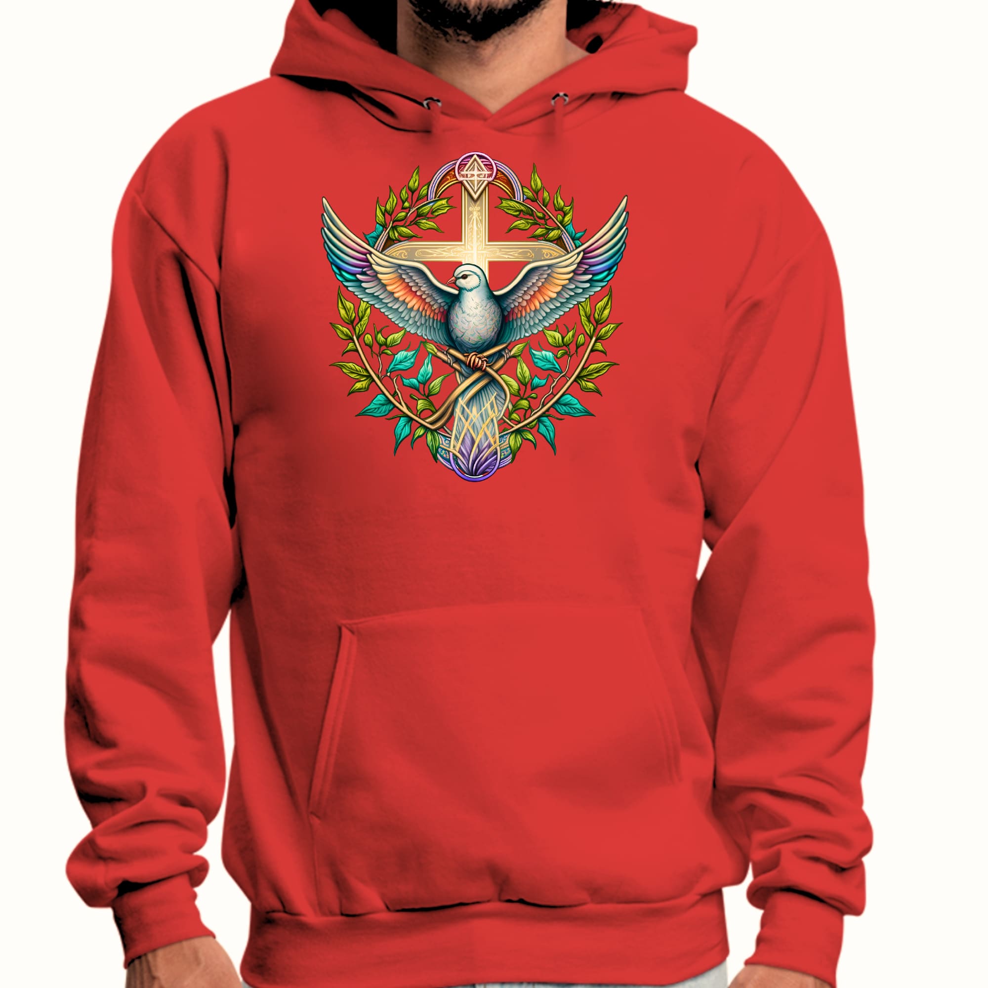 Mens Graphic Hoodie Blue Green Multicolor Dove Floral Illustration