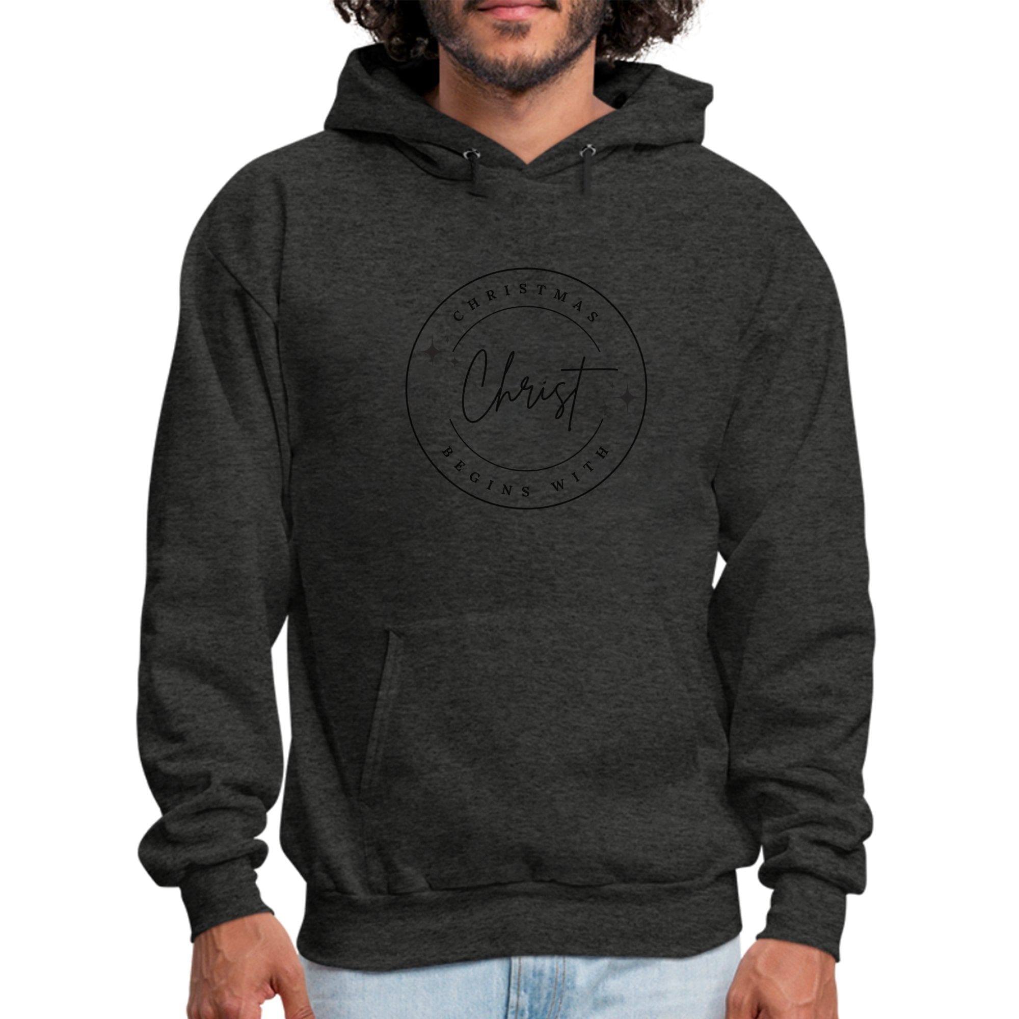 Mens Graphic Hoodie - Christmas Begins with Christ