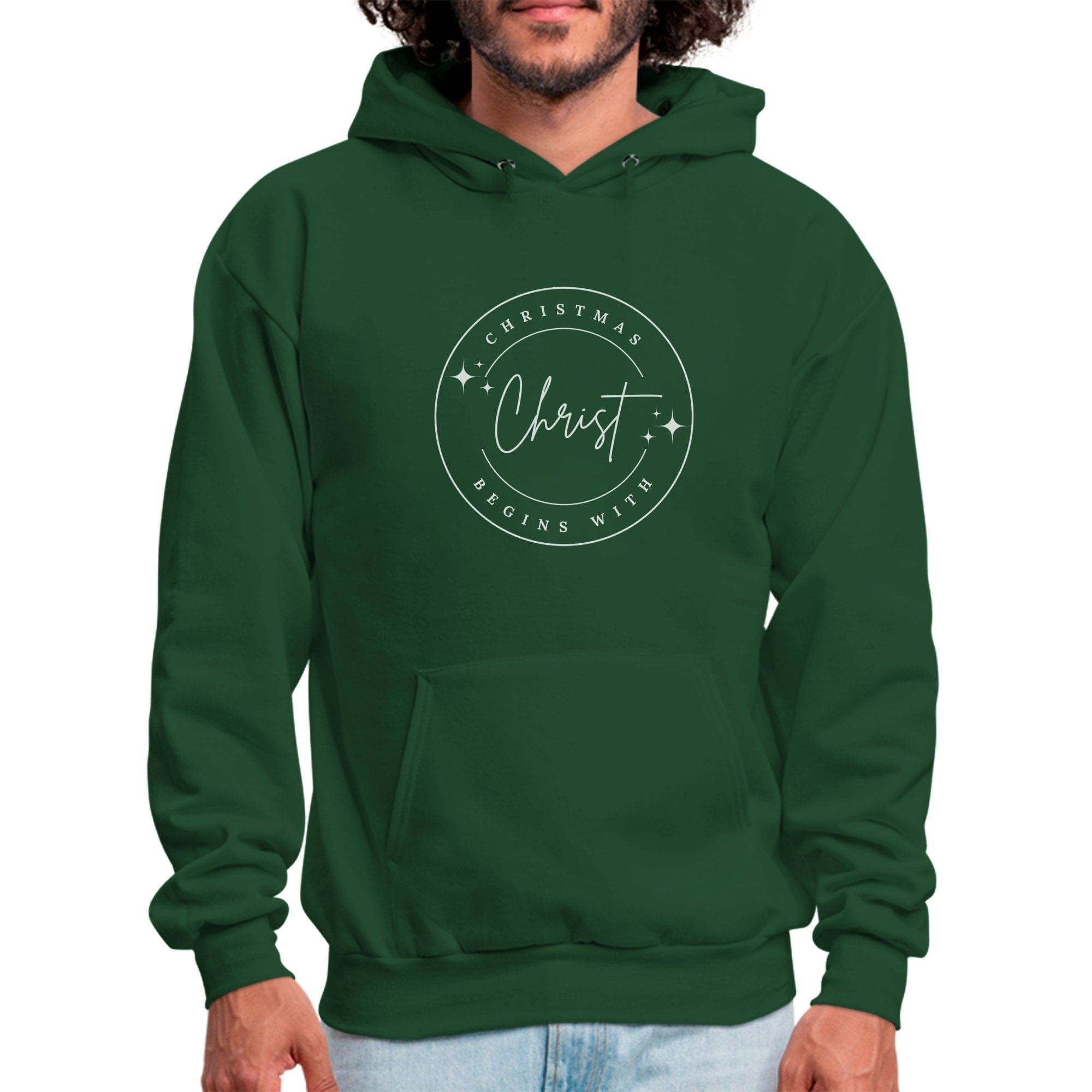 Mens Graphic Hoodie - Christmas Begins with Christ