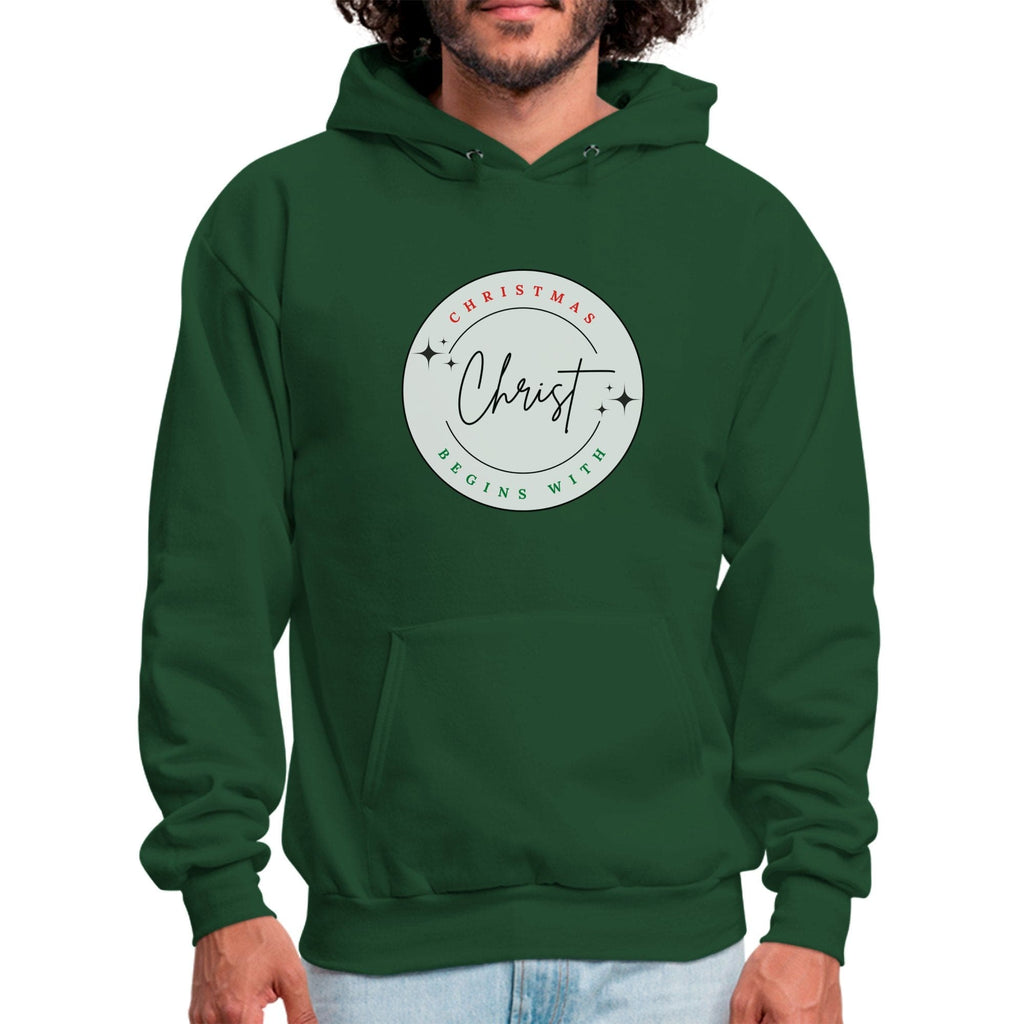 Mens Graphic Hoodie - Christmas Begins with Christ