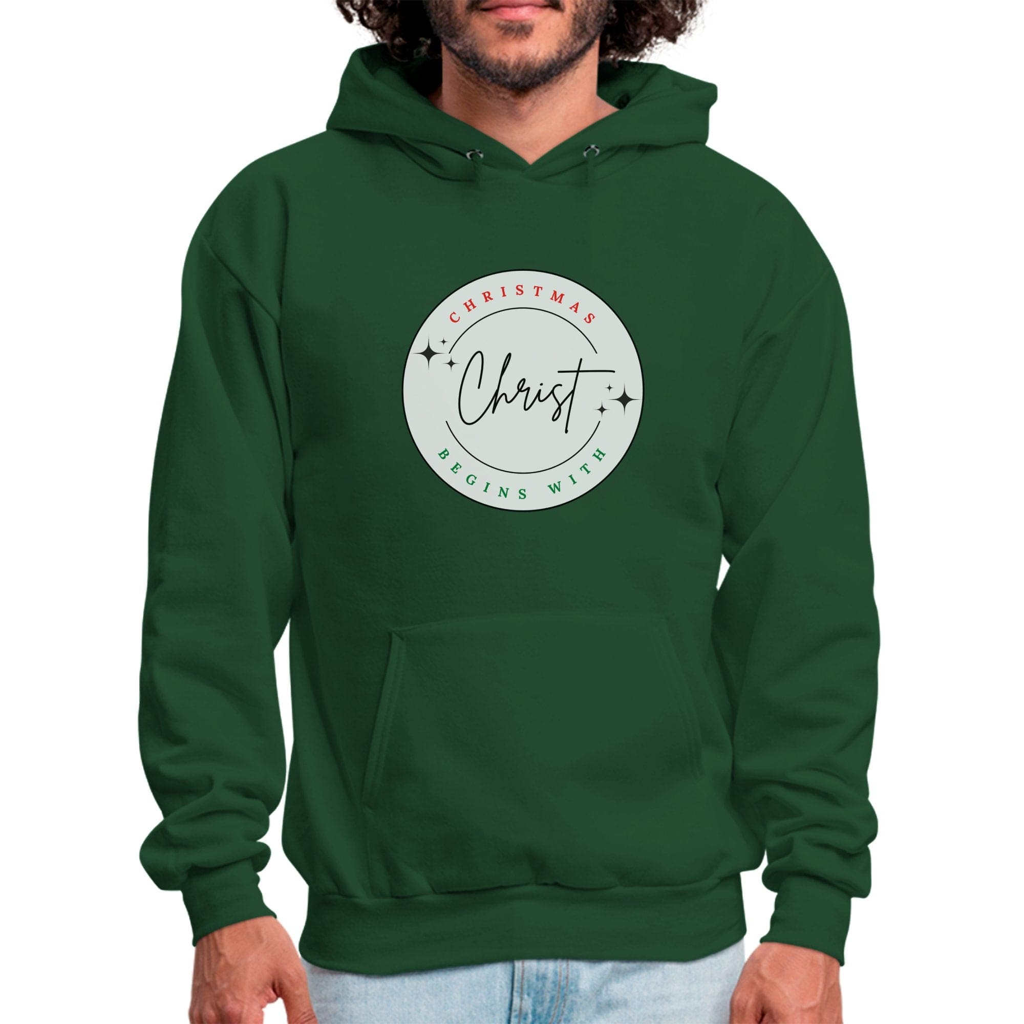 Mens Graphic Hoodie - Christmas Begins with Christ