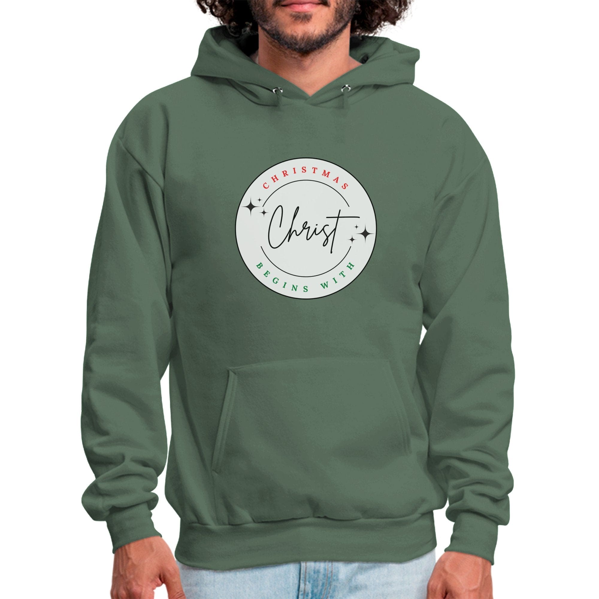Mens Graphic Hoodie - Christmas Begins with Christ