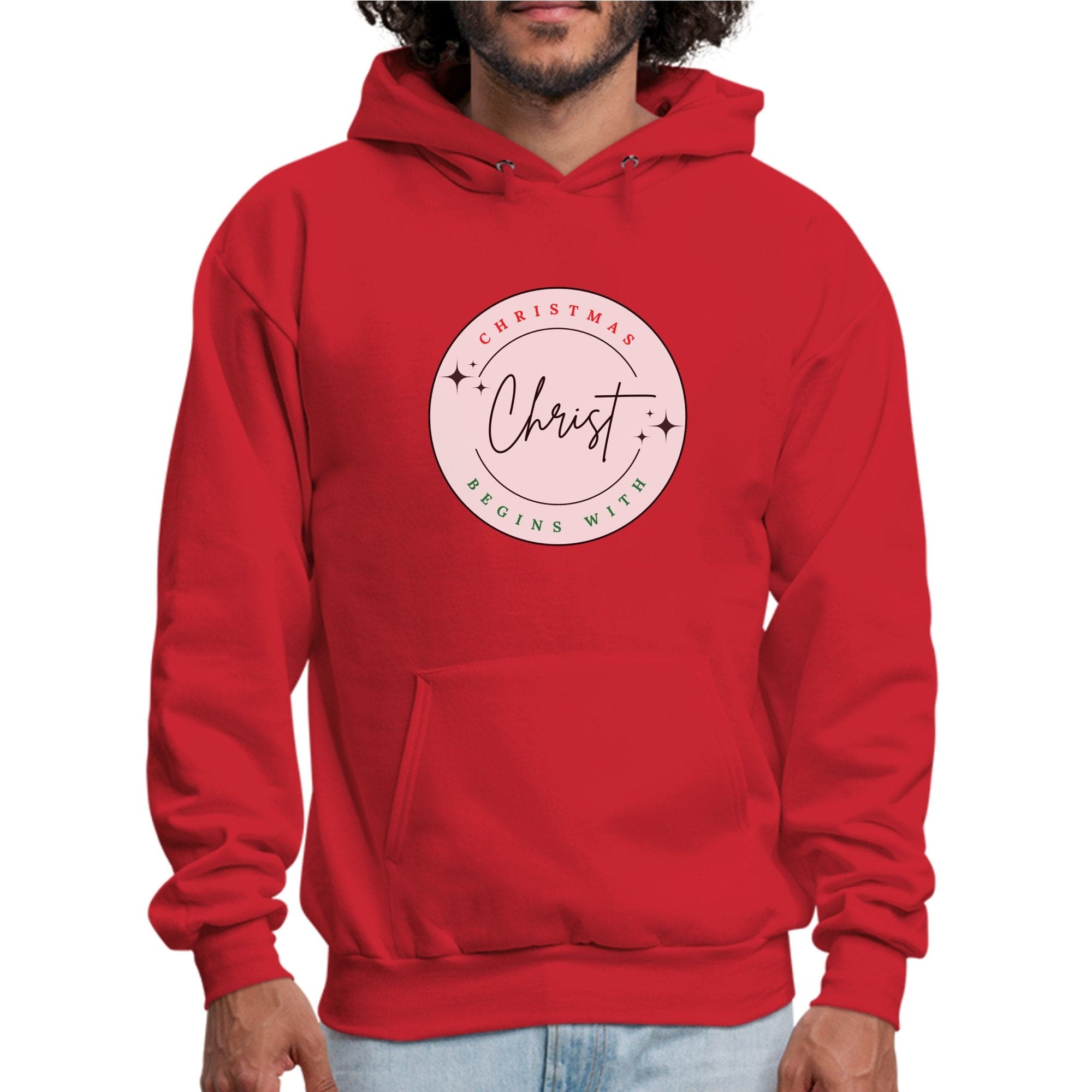 Mens Graphic Hoodie - Christmas Begins with Christ