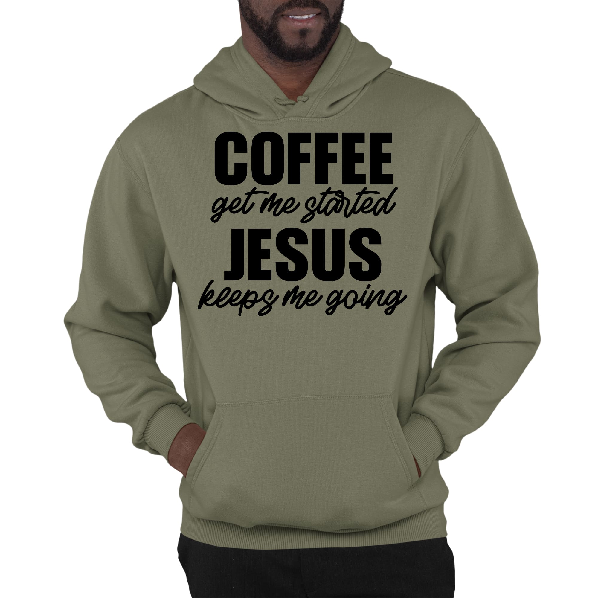 Mens Graphic Hoodie Coffee Get me Started - Jesus Keeps me Going