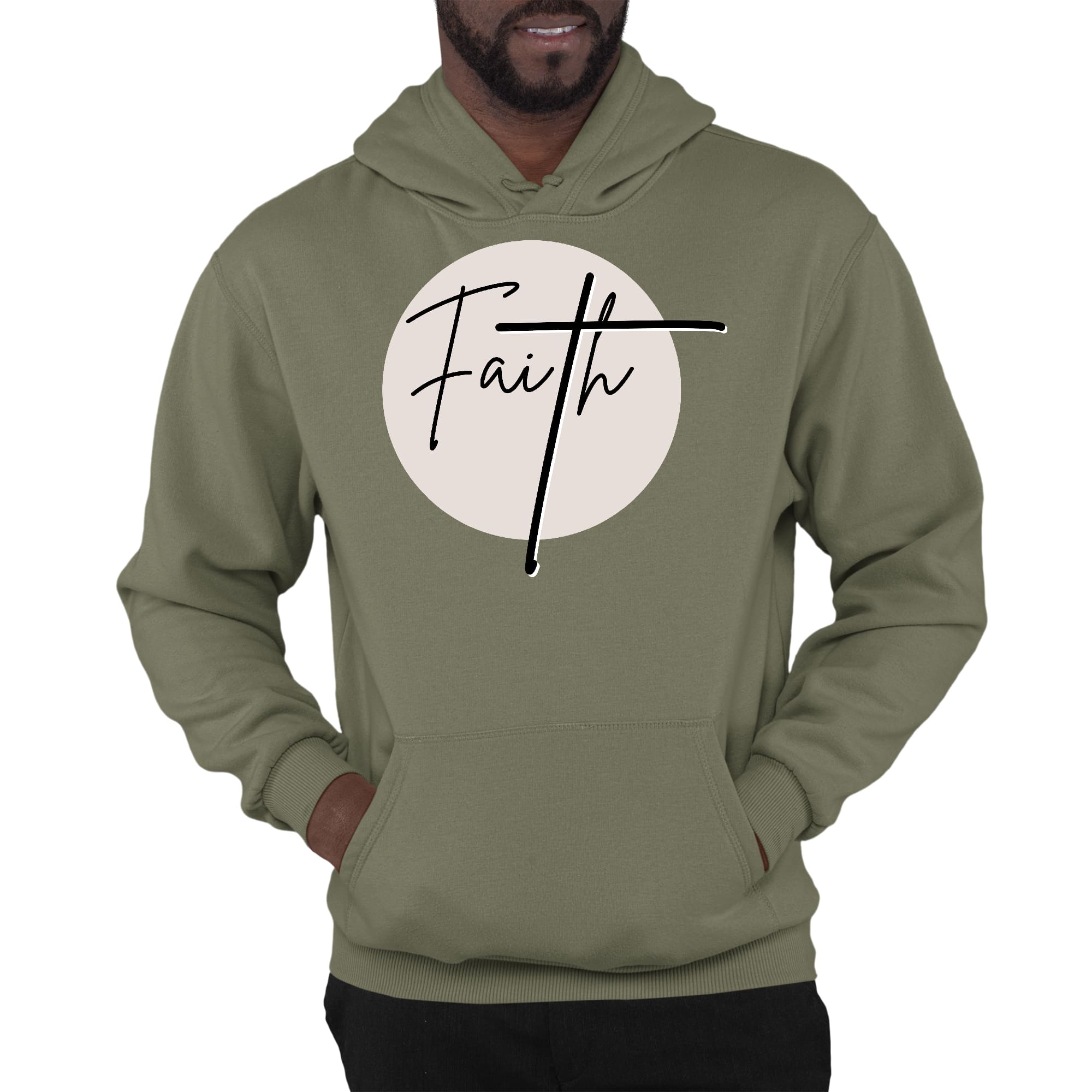 Mens Graphic Hoodie Faith - Christian Affirmation - Black and Beige