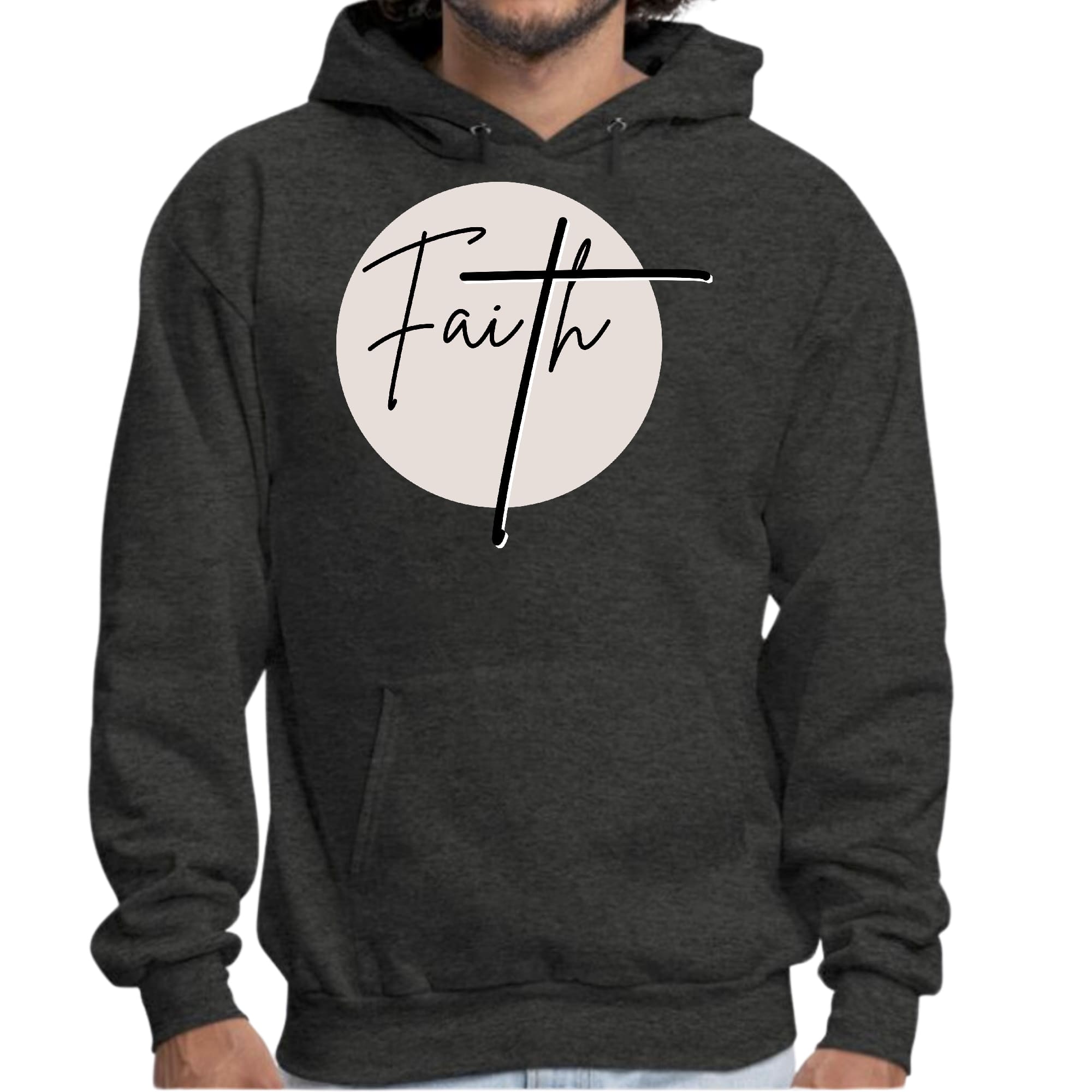 Mens Graphic Hoodie Faith - Christian Affirmation - Black and Beige