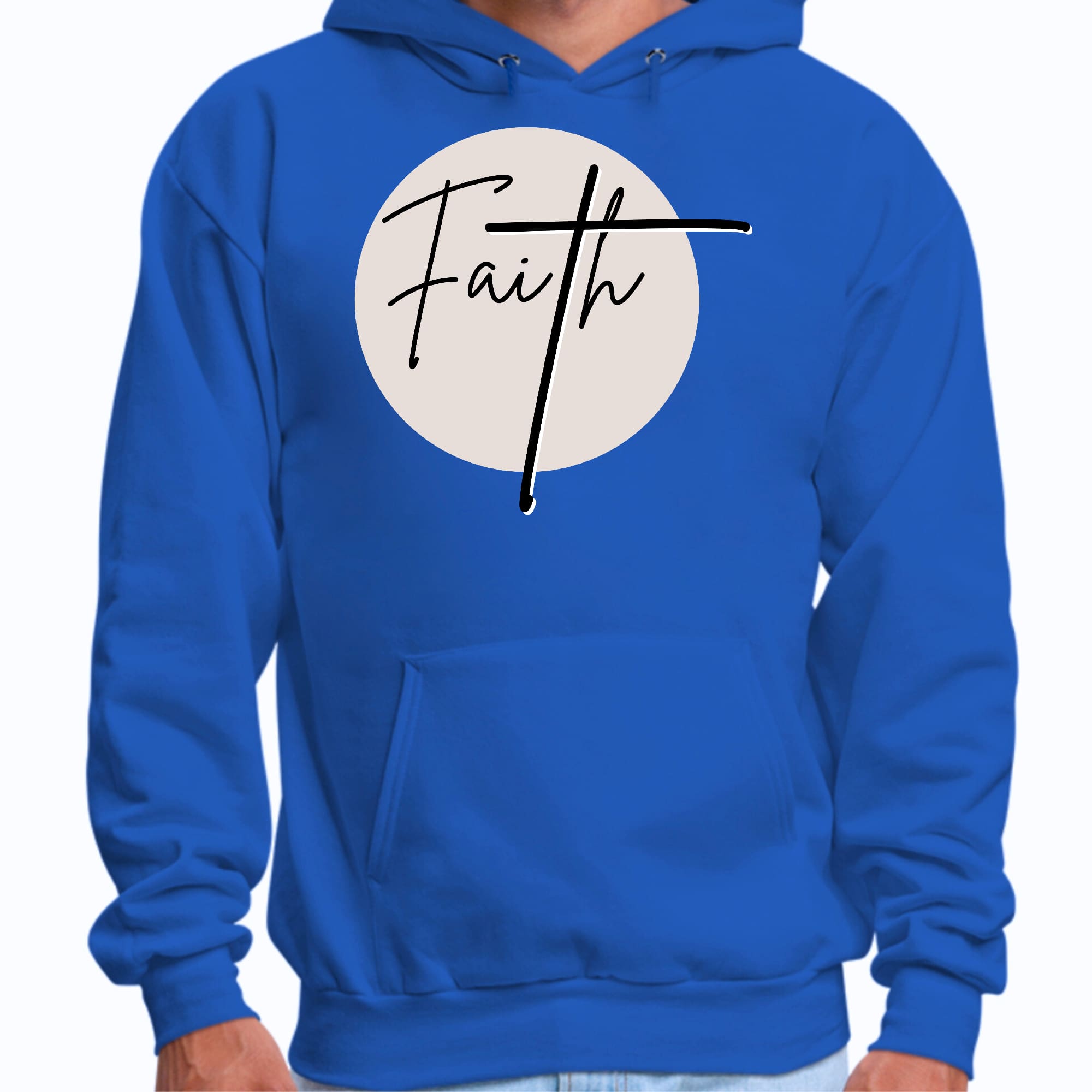 Mens Graphic Hoodie Faith - Christian Affirmation - Black and Beige