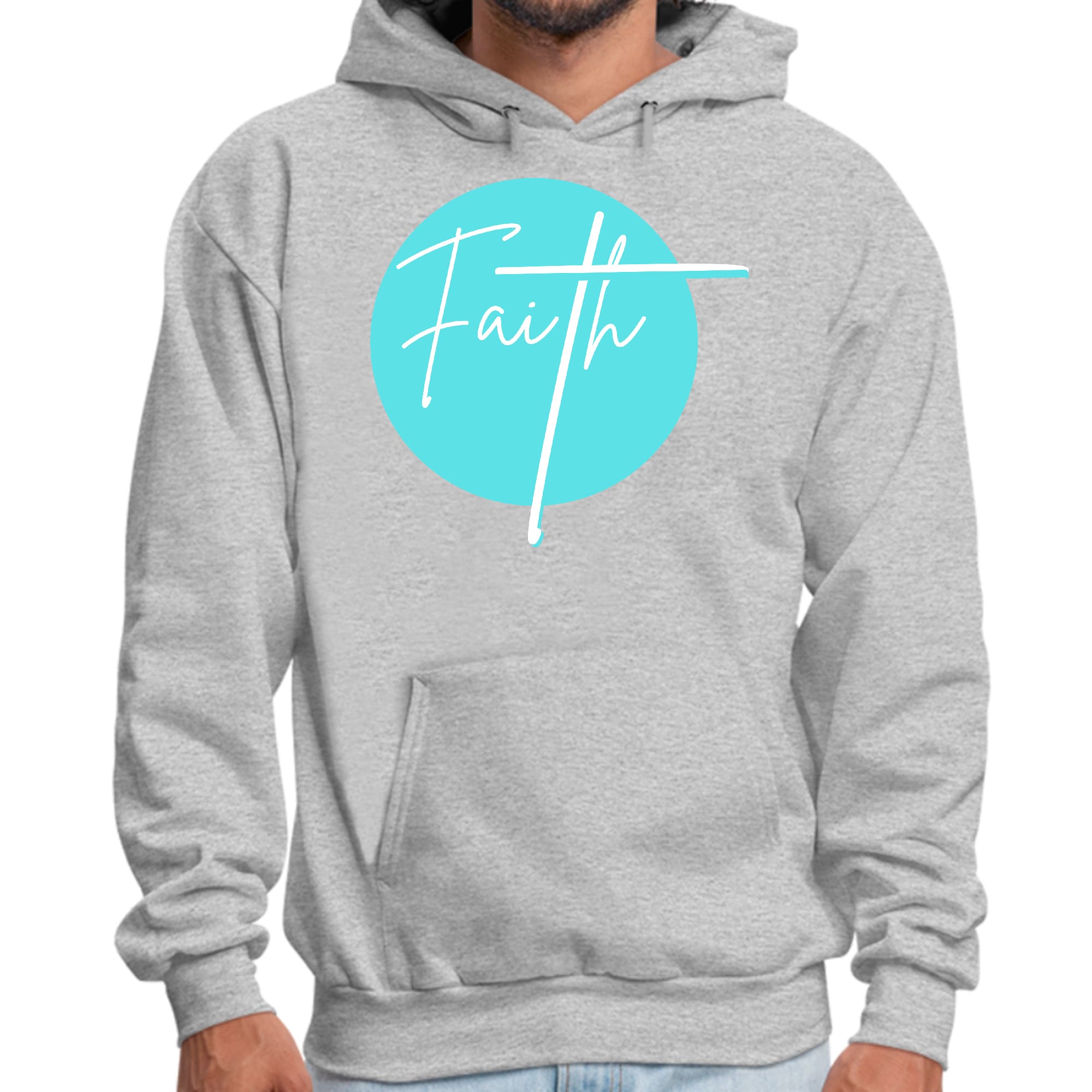 Mens Graphic Hoodie Faith - Christian Affirmation - Cyan Blue