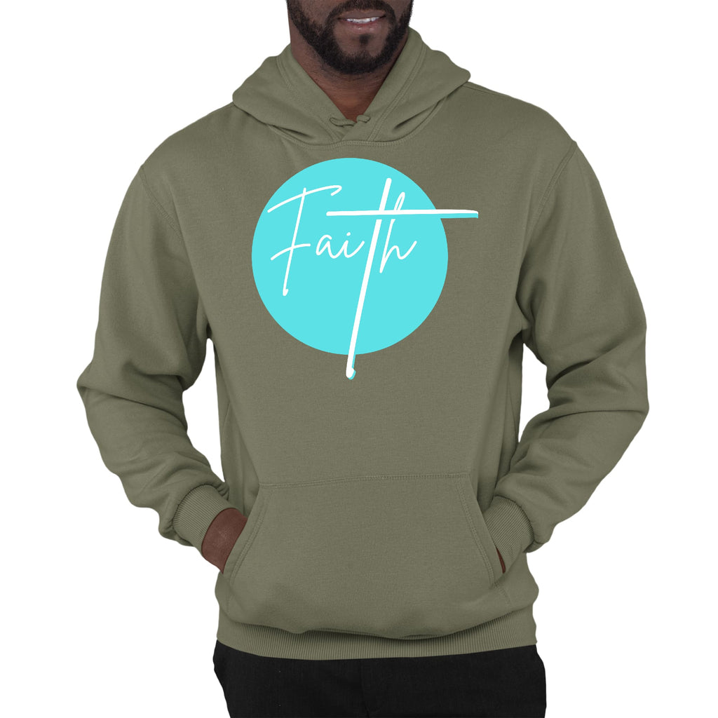 Mens Graphic Hoodie Faith - Christian Affirmation - Cyan Blue
