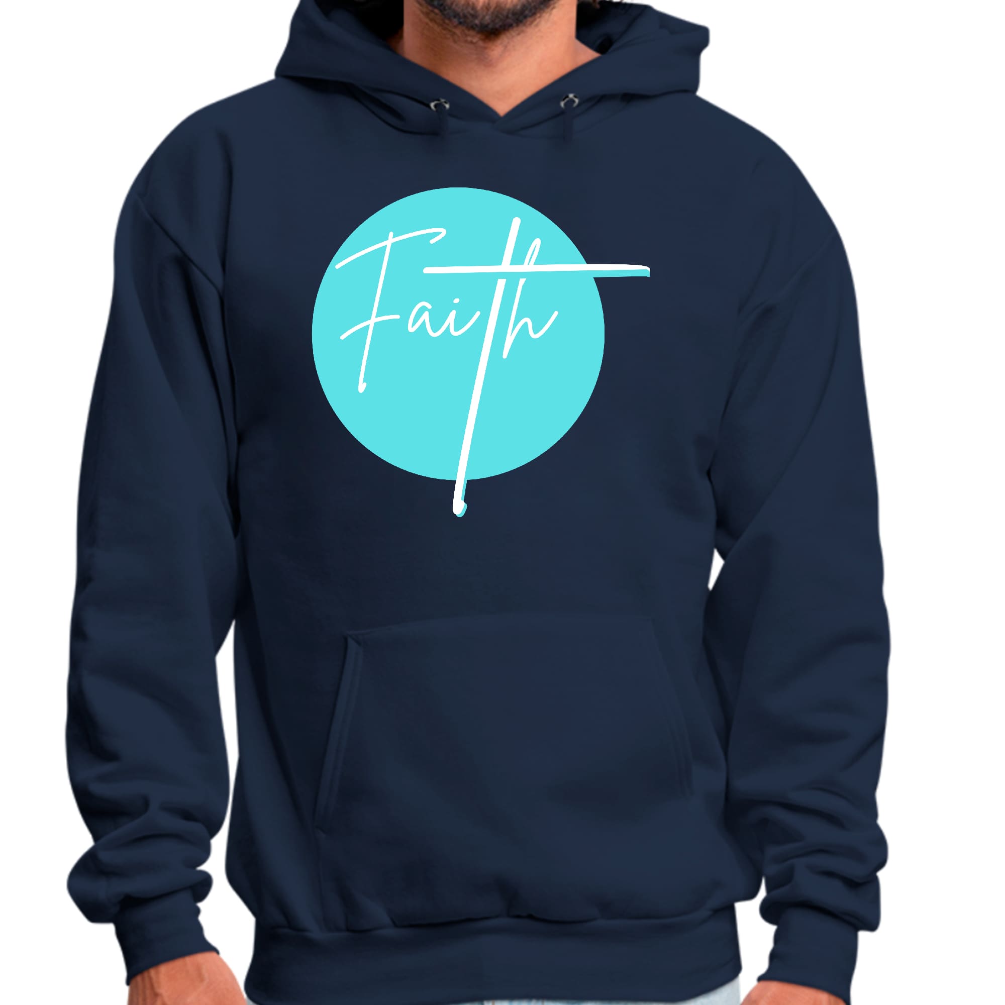 Mens Graphic Hoodie Faith - Christian Affirmation - Cyan Blue