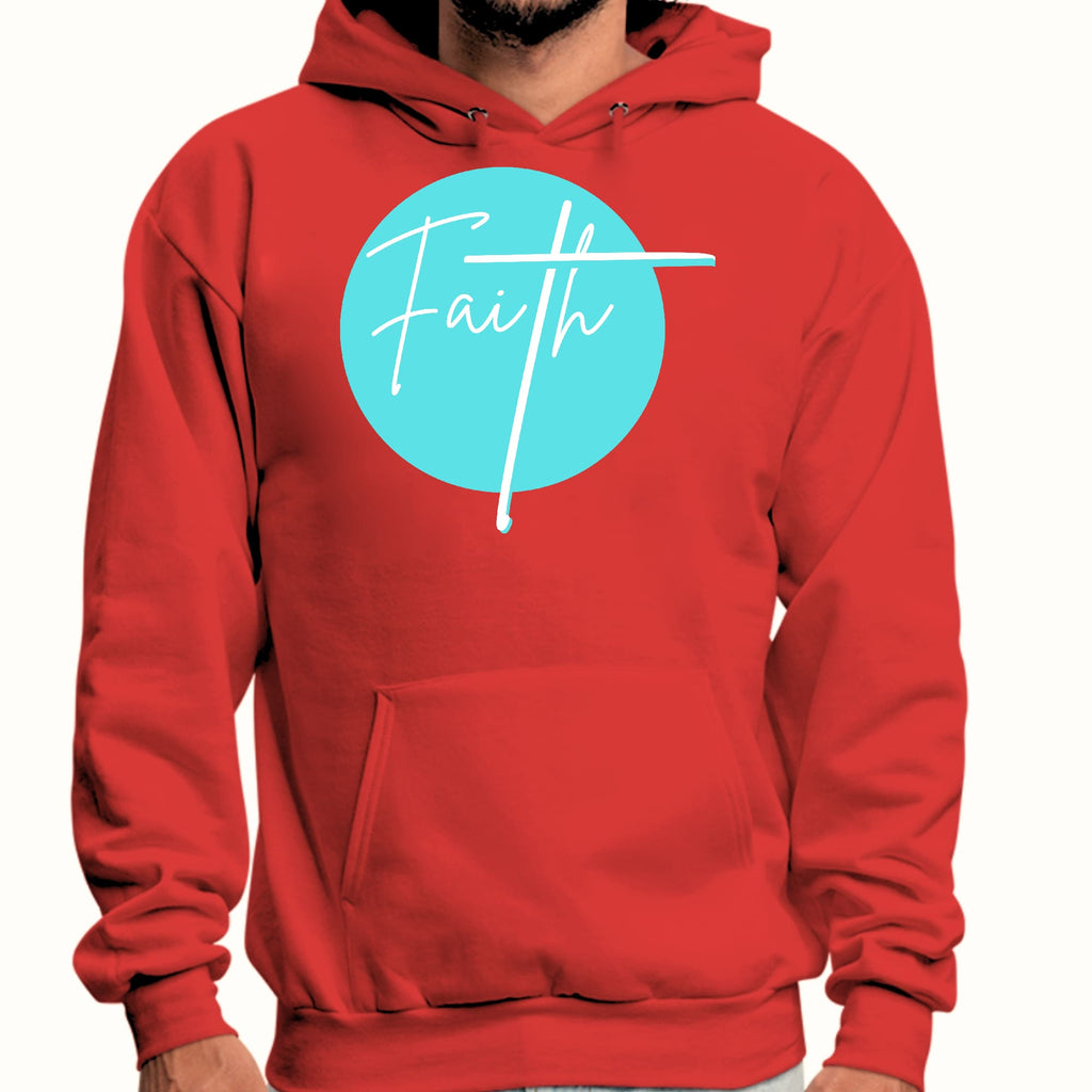 Mens Graphic Hoodie Faith - Christian Affirmation - Cyan Blue