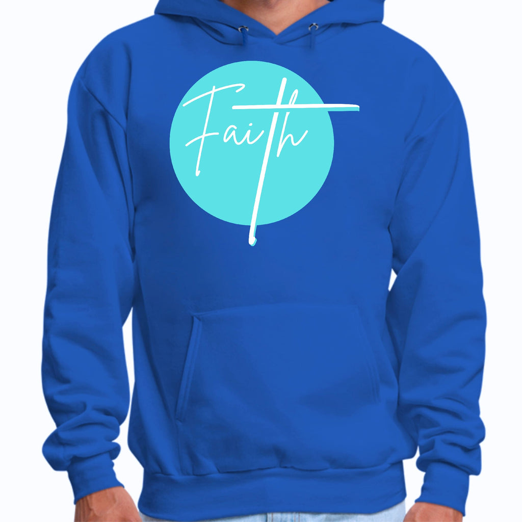Mens Graphic Hoodie Faith - Christian Affirmation - Cyan Blue
