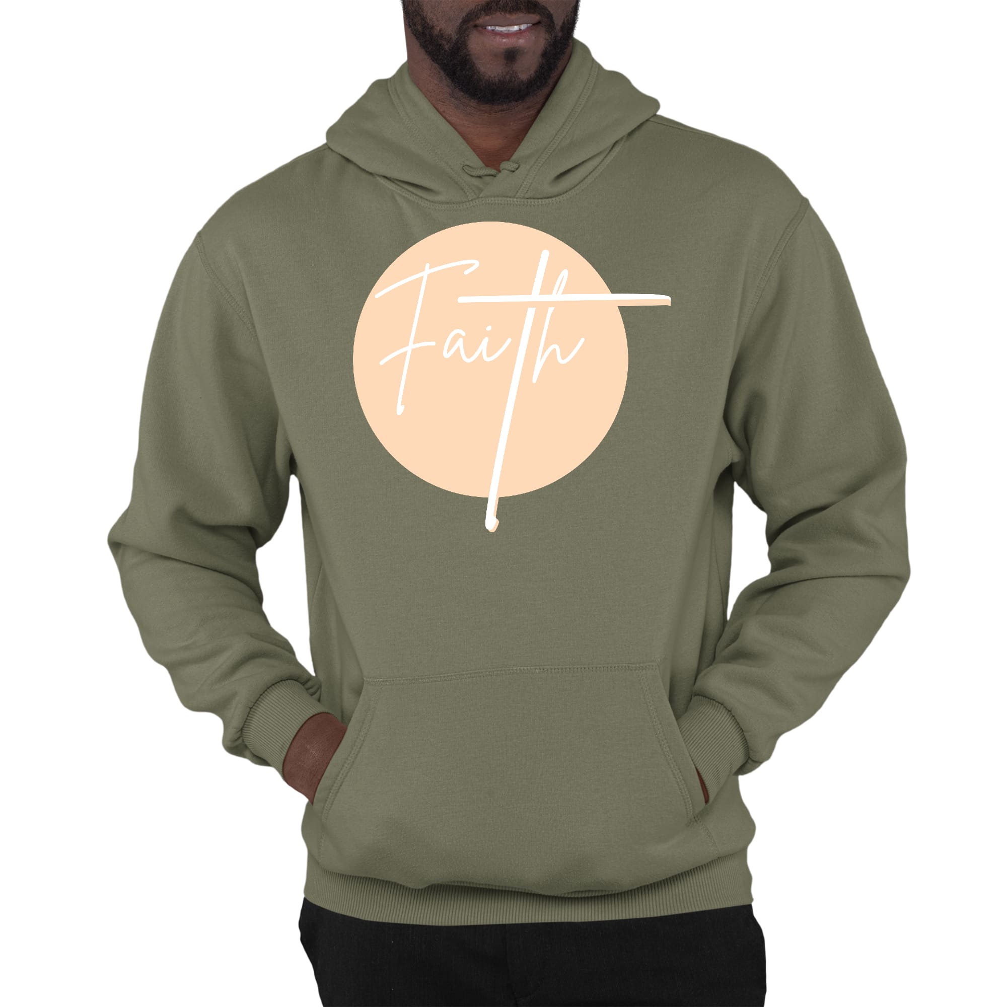 Mens Graphic Hoodie Faith - Christian Affirmation - Peach and White